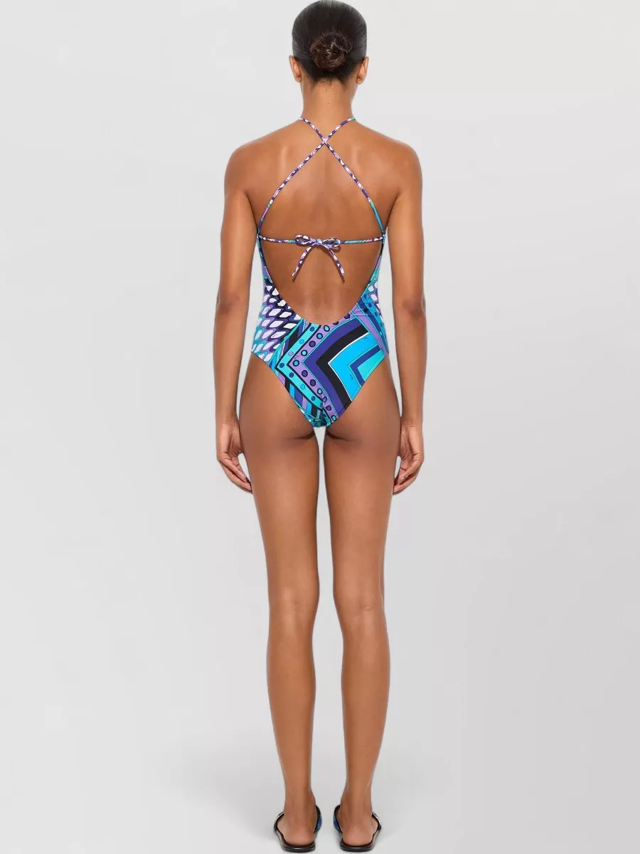 Pucci Vivara Print Cross-Strap One-Piece Swimsuit