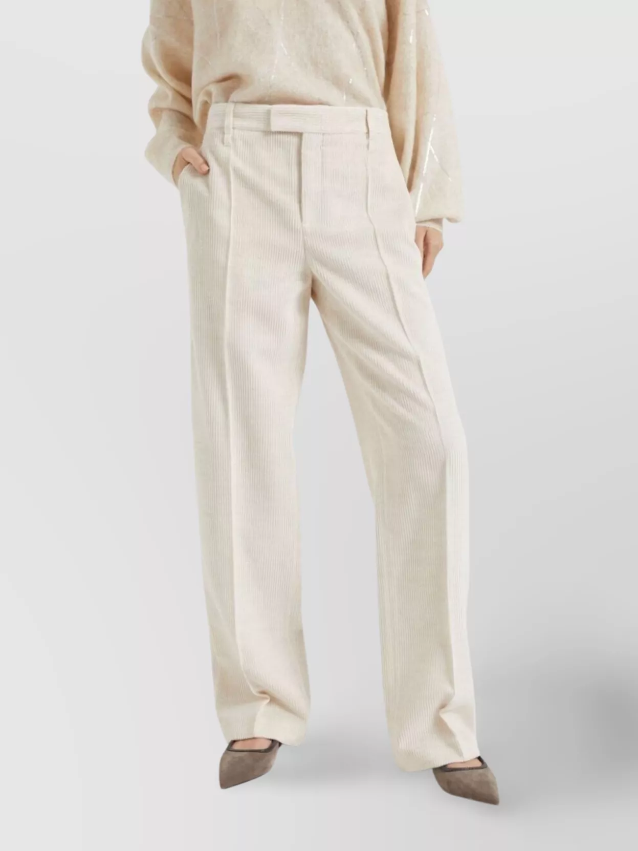 Brunello Cucinelli Wide-leg Trousers With Pockets And Pleats In Neutral