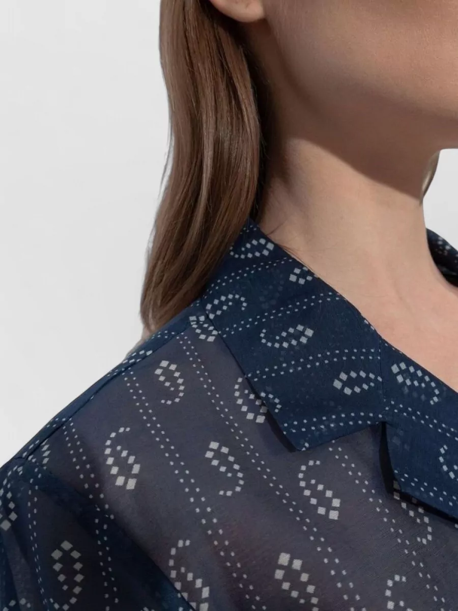 Tory Burch Silk Blend Paisley Print Short Sleeve Shirt