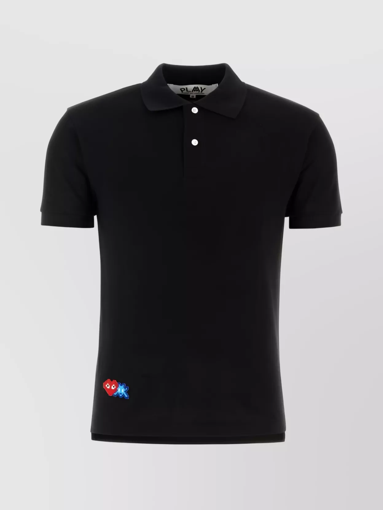 Shop Comme Des Garçons Play Invader Buttoned Collar Polo Shirt In Black