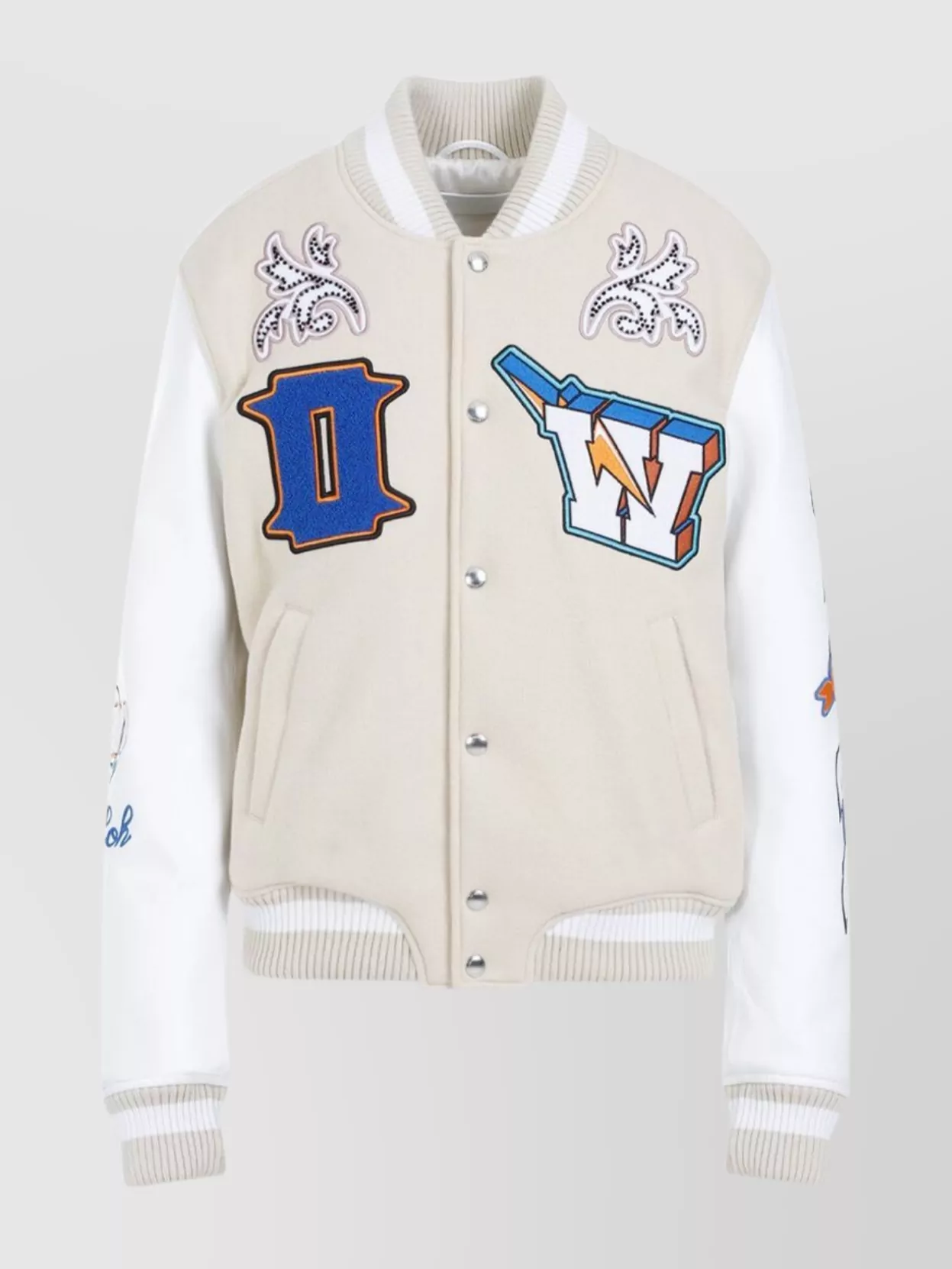 Shop Off-white Thunderbolt Varsity Bomber Jacket