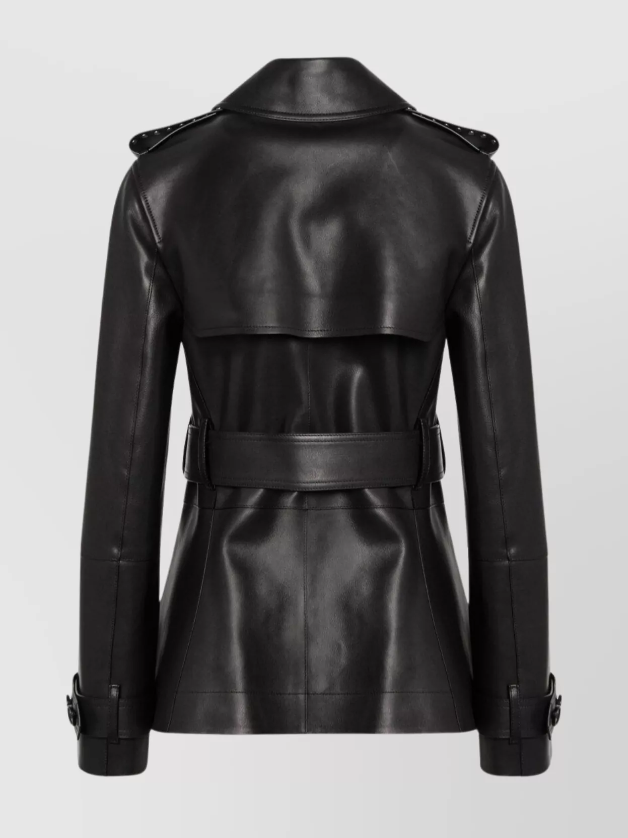 Burberry Short Leather Jacket With Studs And Buckle In Black