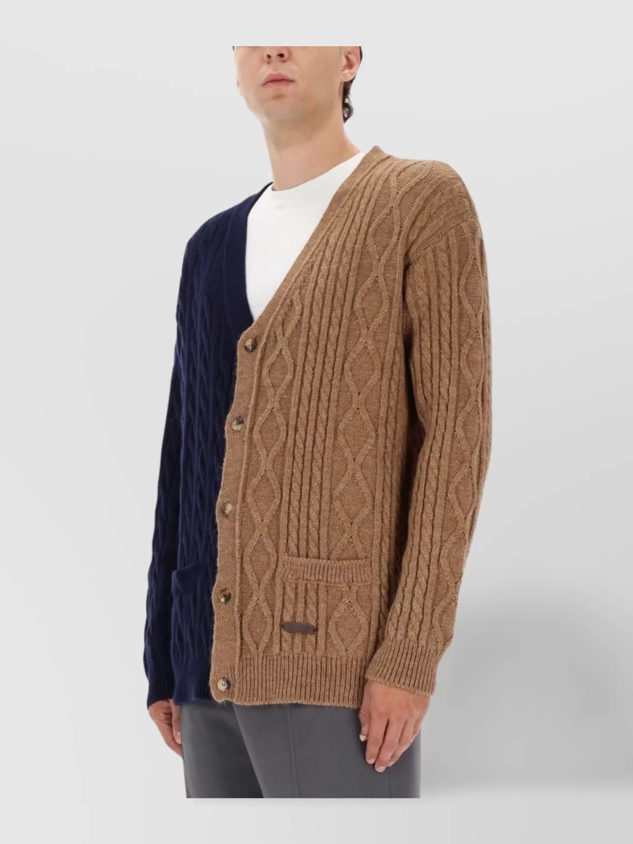 Moschino Dual Color Cable Knit Sweater With Pockets
