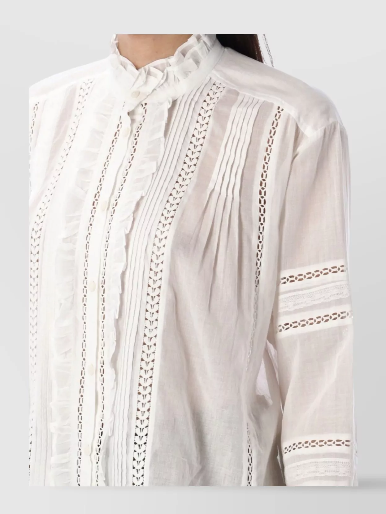 Isabel Marant Étoile Lace Trimmed Sheer Ruffled Sleeve Top