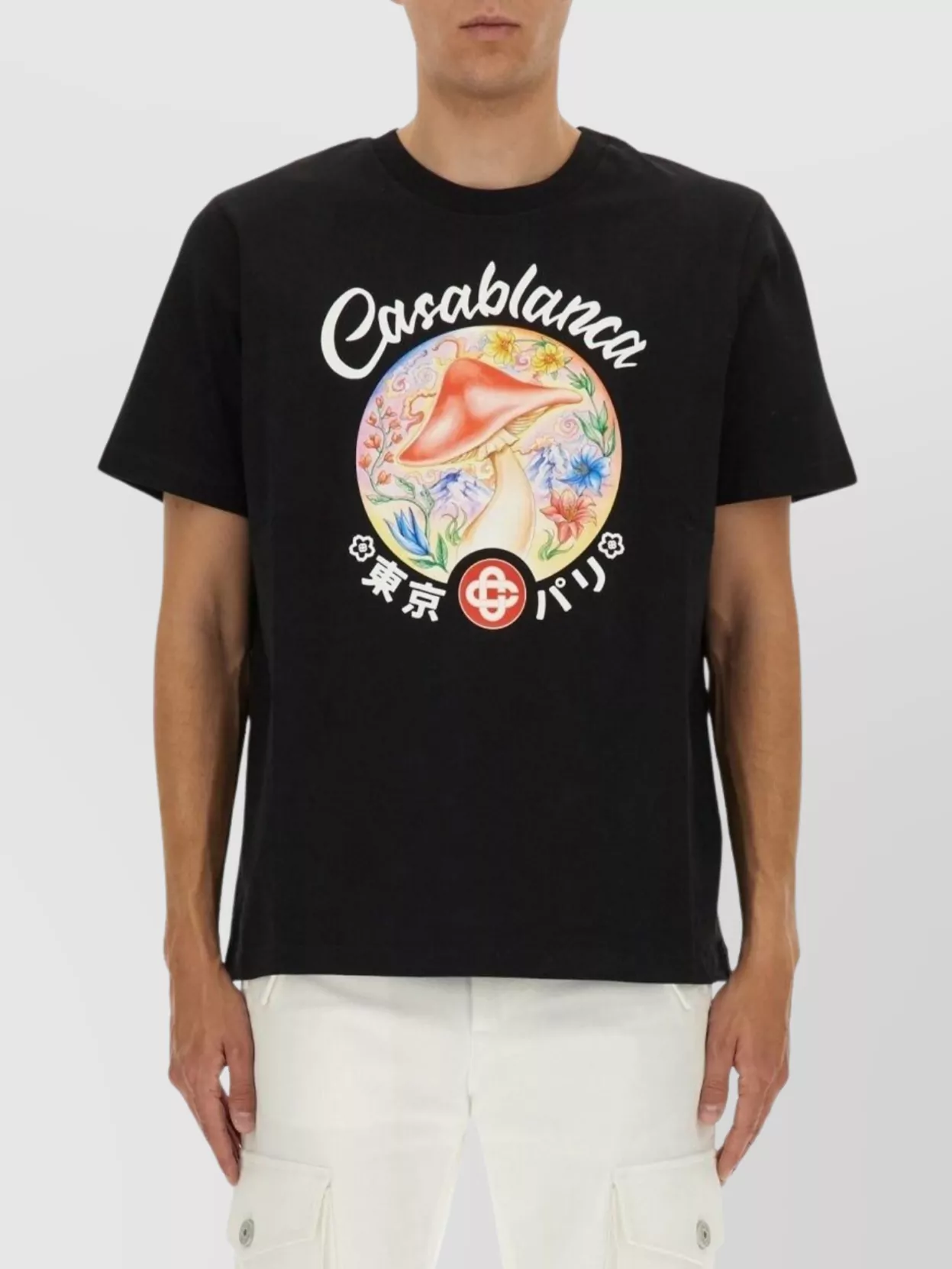 Casablanca Black Crewneck T-shirt With Logo On The Front In Cotton Man