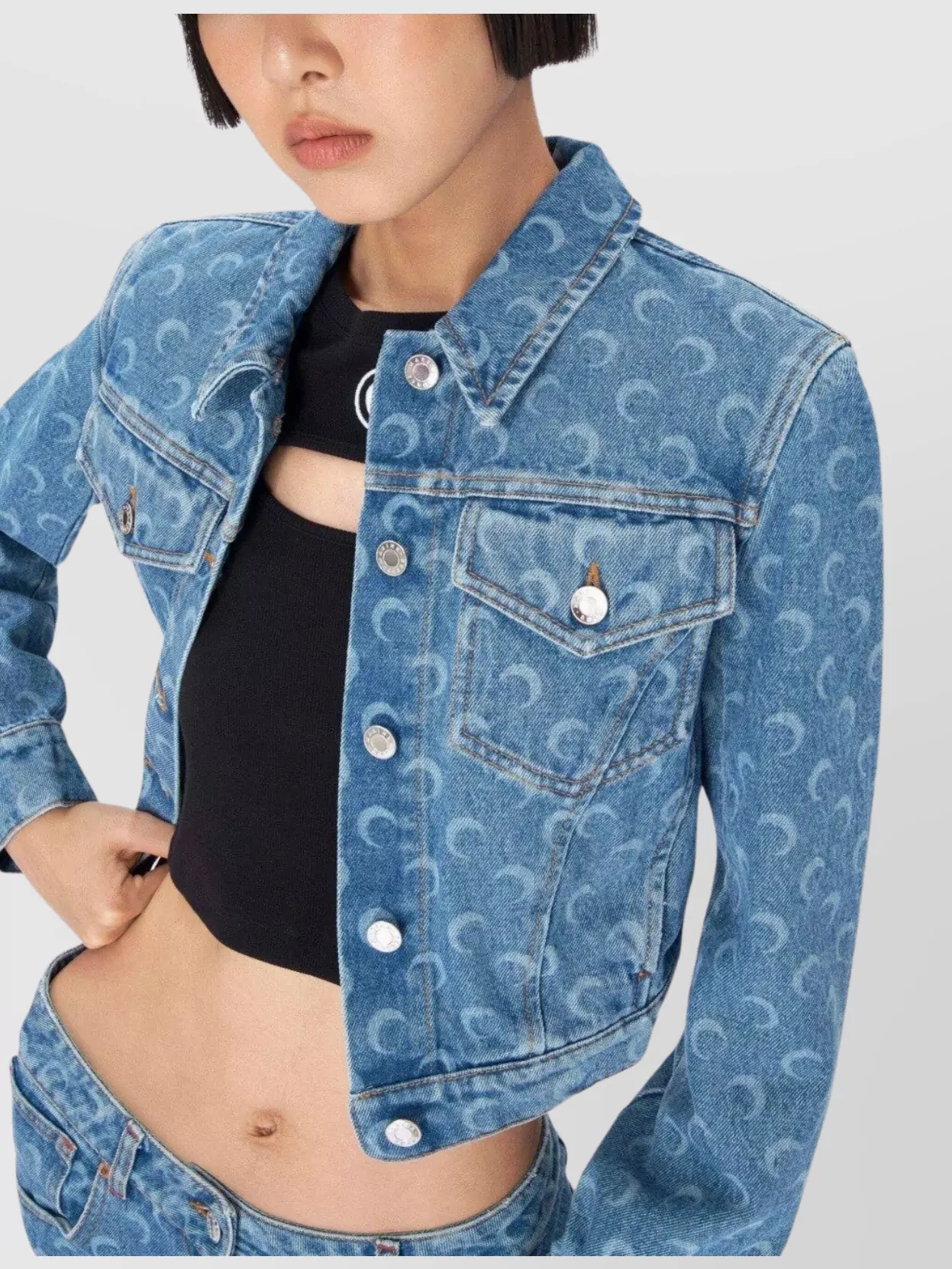 Marine Serre Lunar Laser Print Denim Jacket In Blue