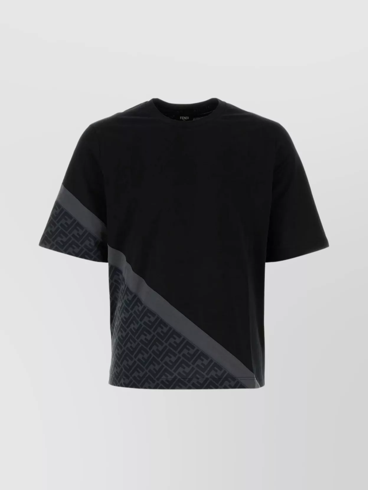 Fendi Geometric Print Crew-neck T-shirt In Black