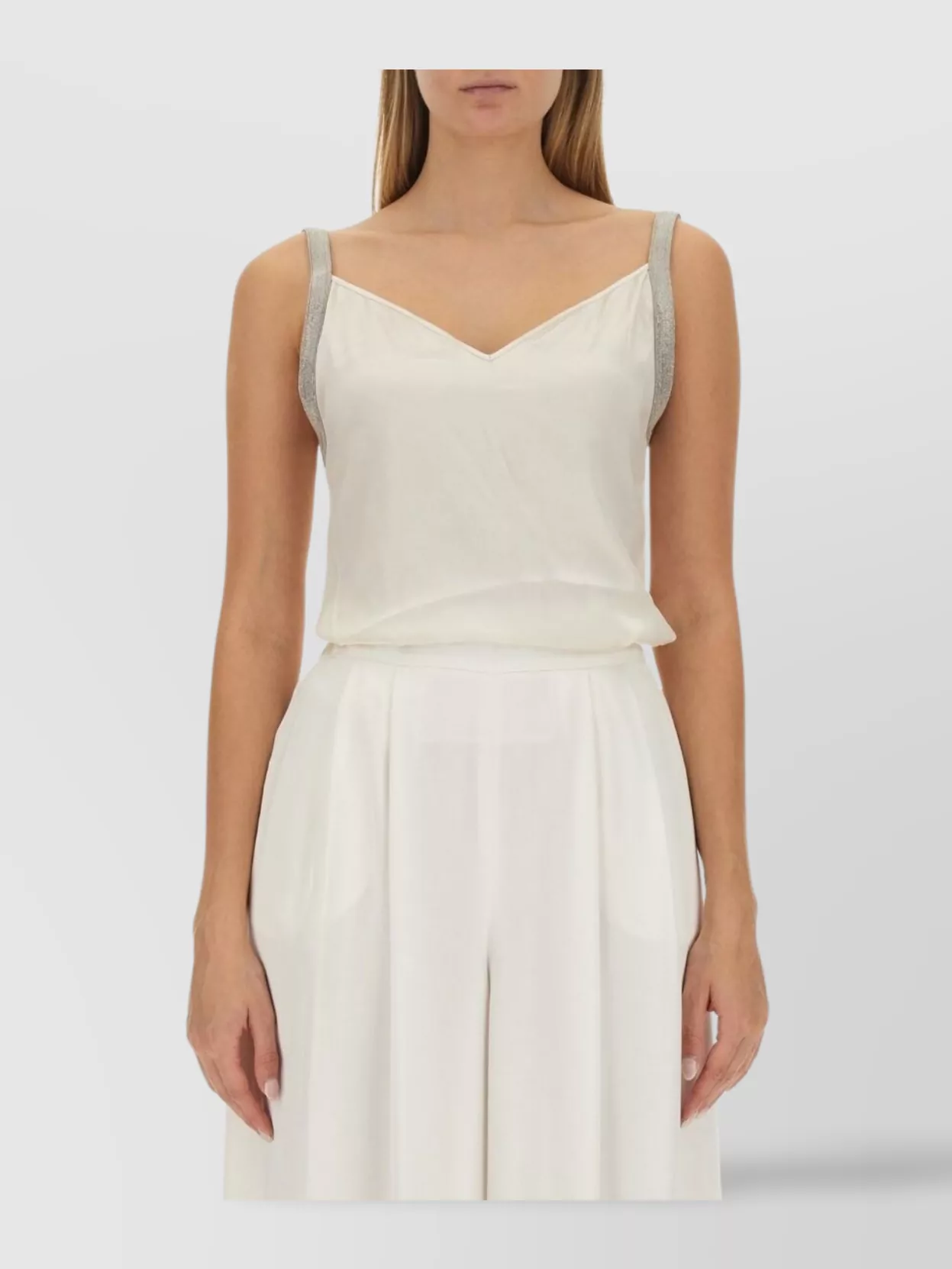 Fabiana Filippi Satin Top With Metallic Strap Detail In White