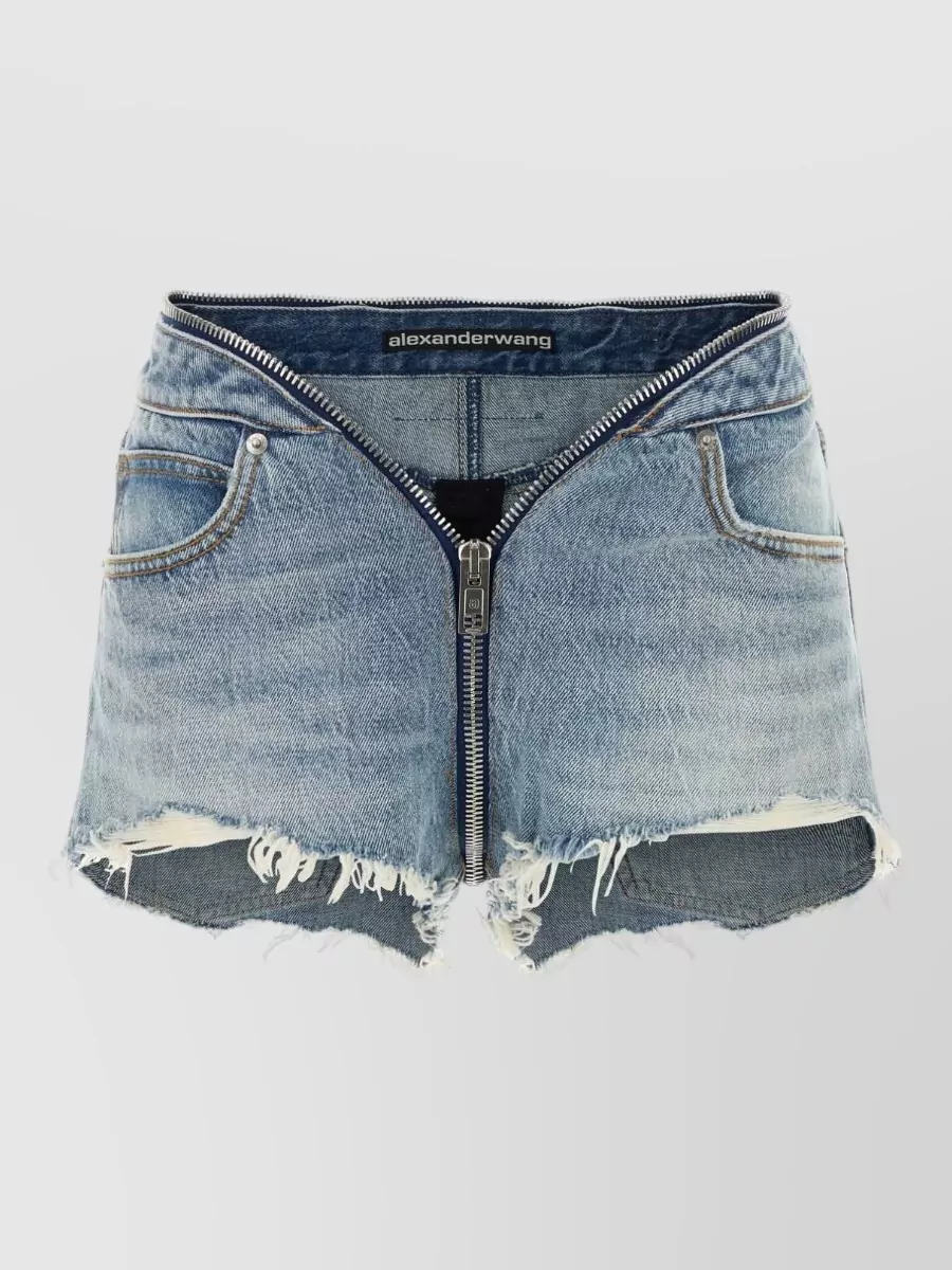 Alexander Wang High-rise distressed frayed-hem denim shorts