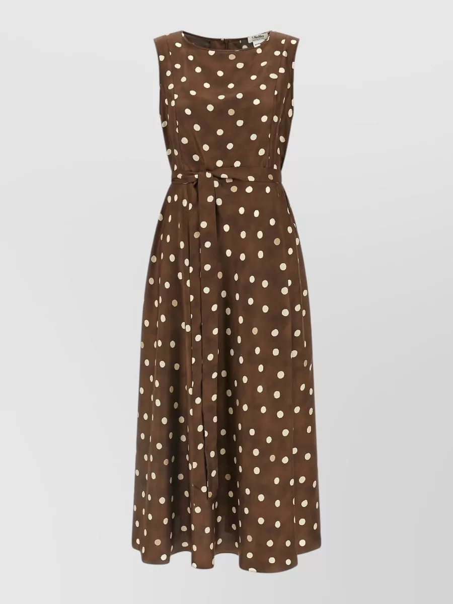 S Max Mara Silk polka-dot sleeveless belted midi dress