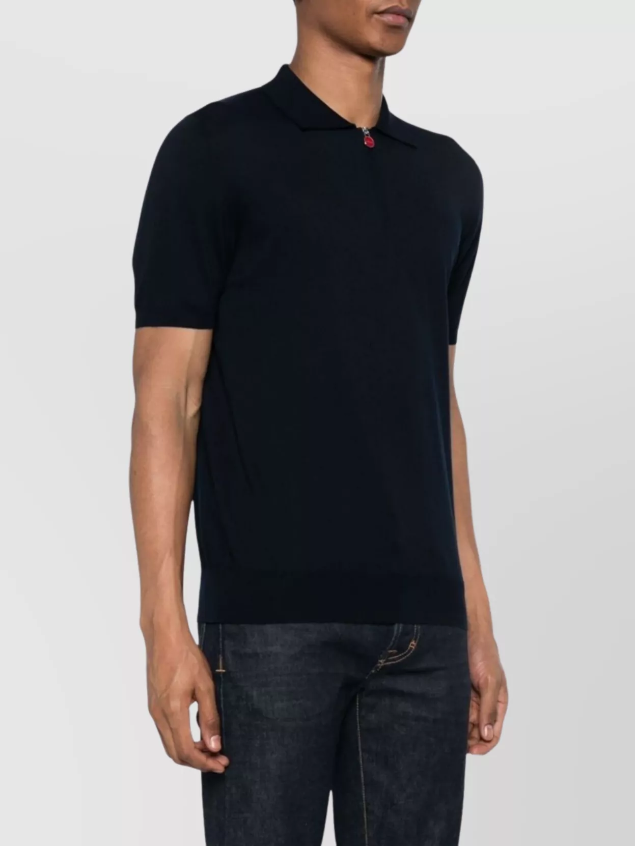 Shop Kiton Collared Polo Shirt Zip Detail