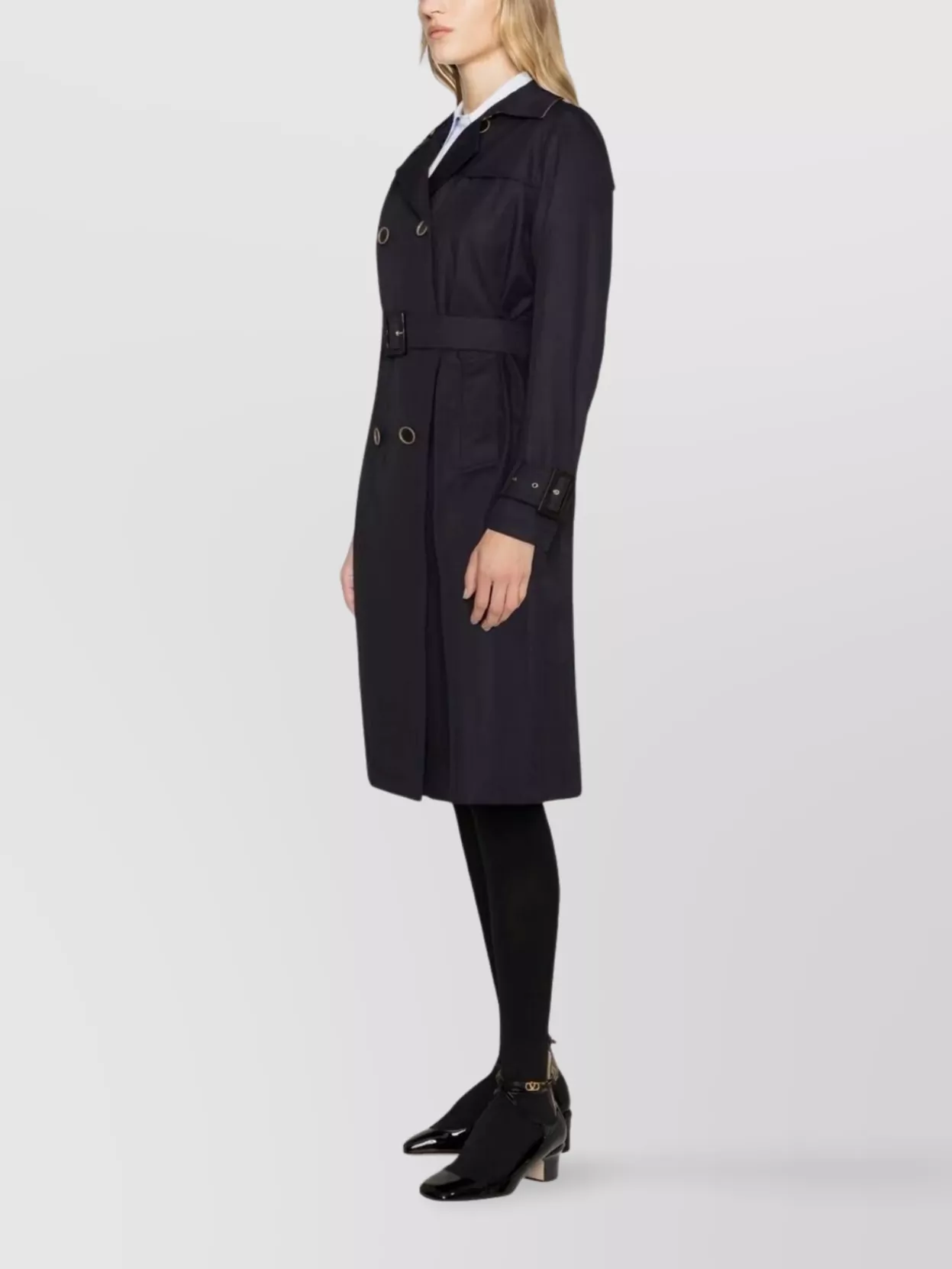 Herno Waist Belted Double-breasted Long Coat In Blue