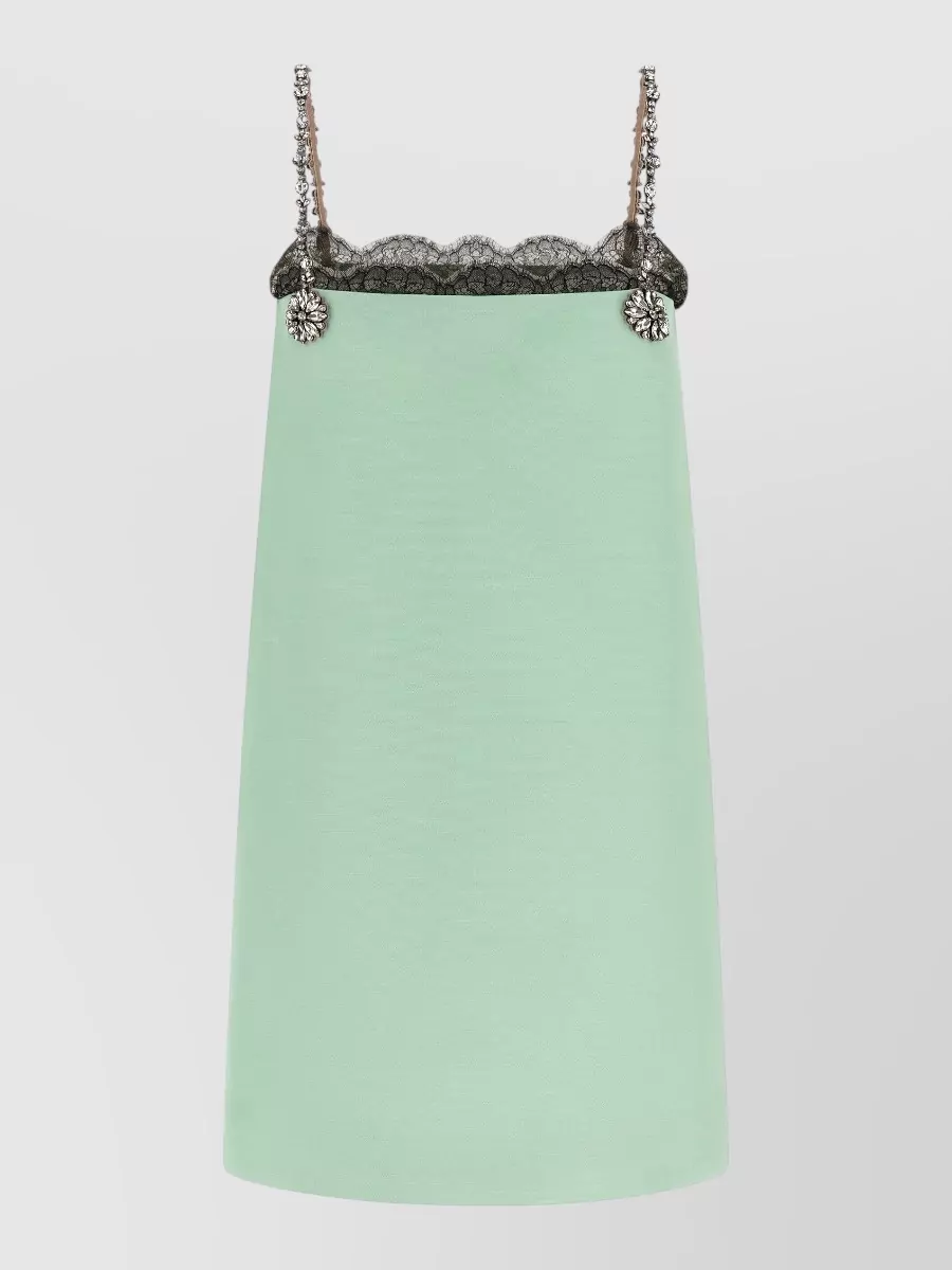 Valentino Garavani silk virgin wool crystal embellished lace trim mini dress