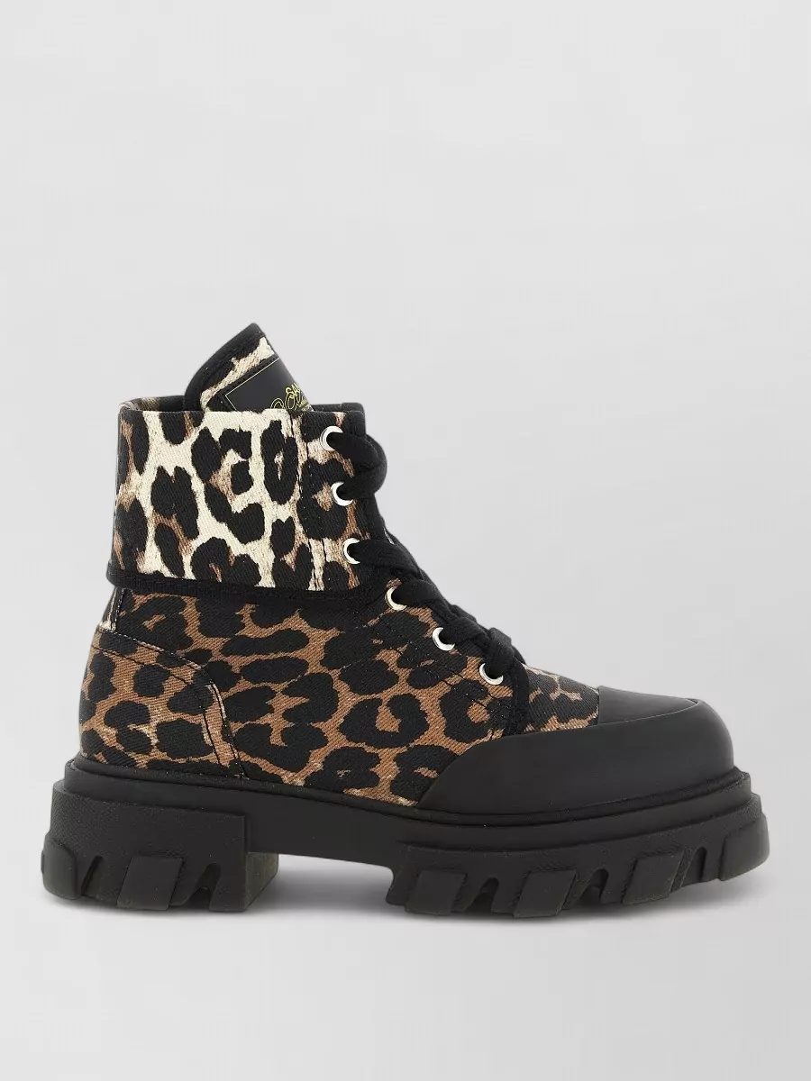 Ganni Denim leopard-print lace-up ankle boots