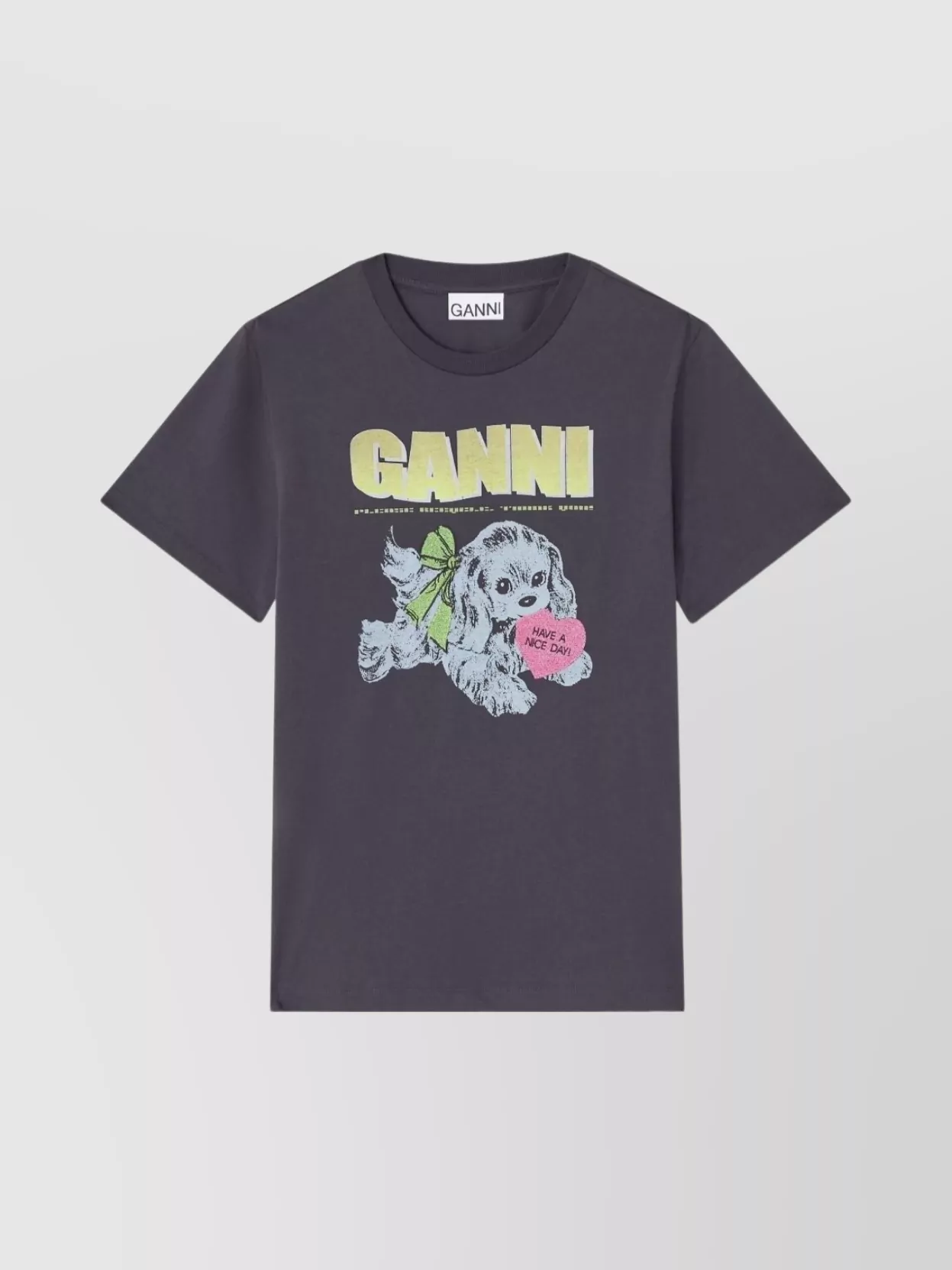 Ganni Organic Cotton T-shirt Featuring Dog Graphic In Blue