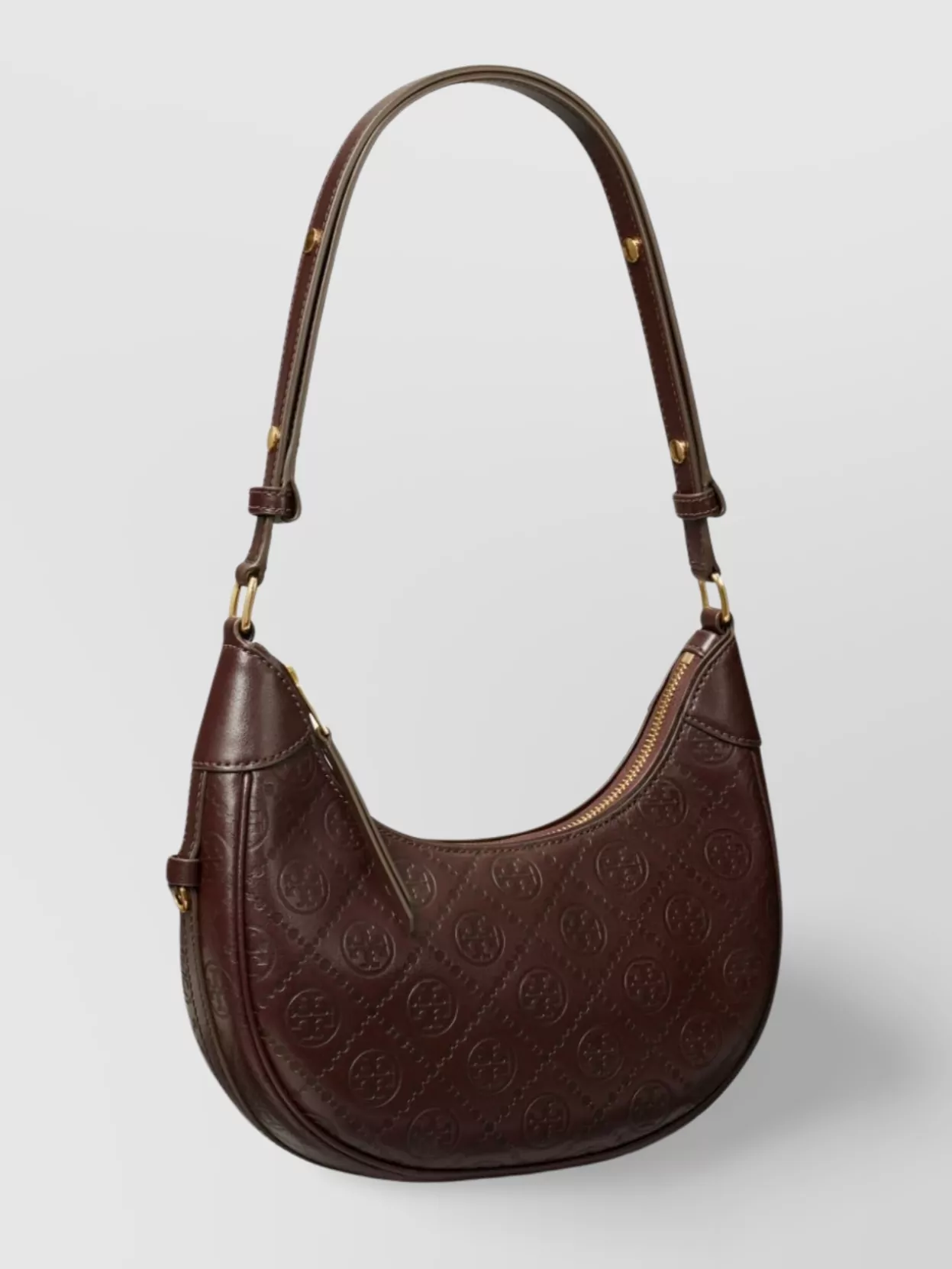 Shop Tory Burch Monogram Crescent Shoulder Bag In Brown