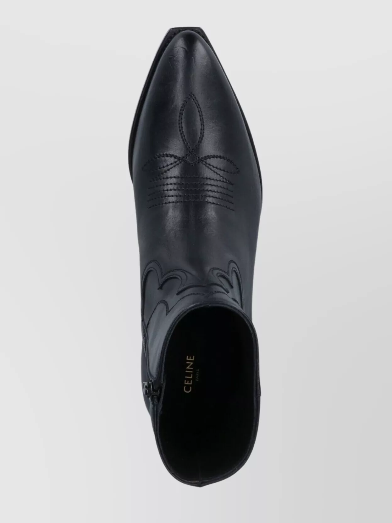 Celine Block Heel Ankle Boots With Embroidered Pointed Toe