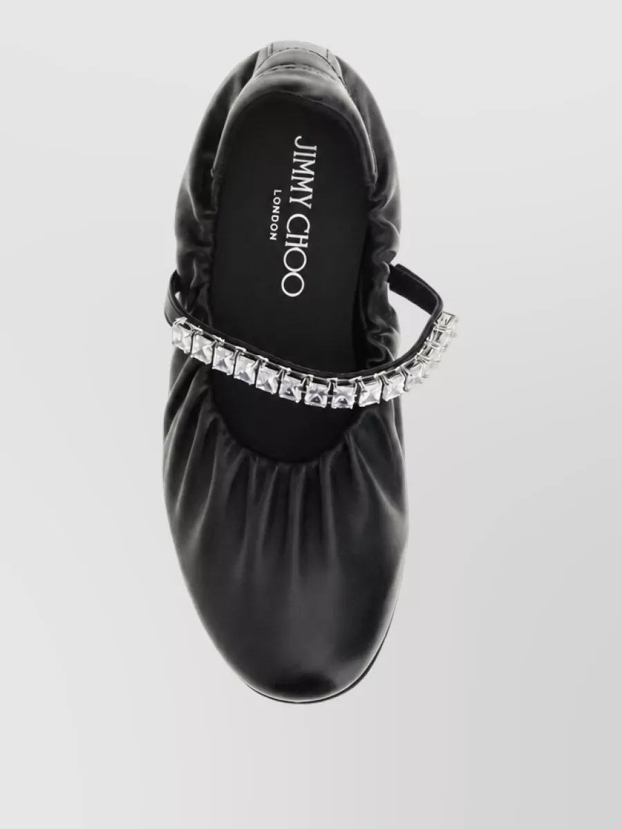 Jimmy Choo Leather Crystal-Embellished Ballerina Shoes
