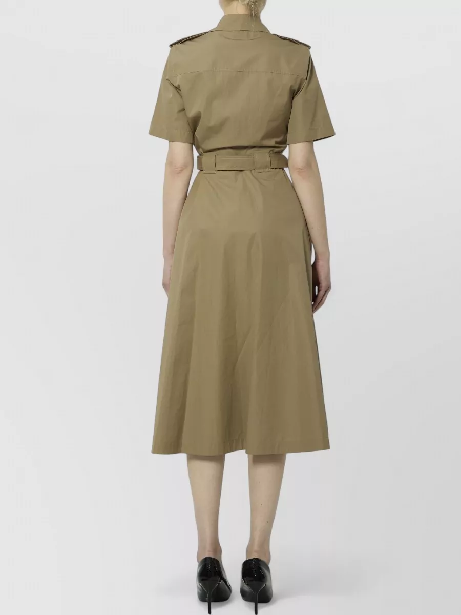 Burberry Cotton Belted Short-Sleeve Midi Shirt Dress