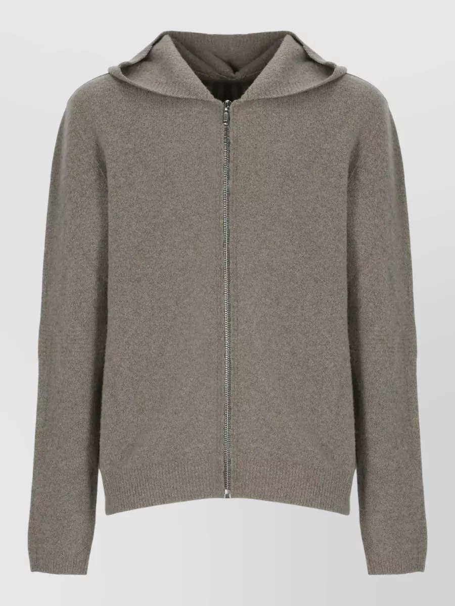 Rick Owens cashmere ribbed zip-up hooded jacket