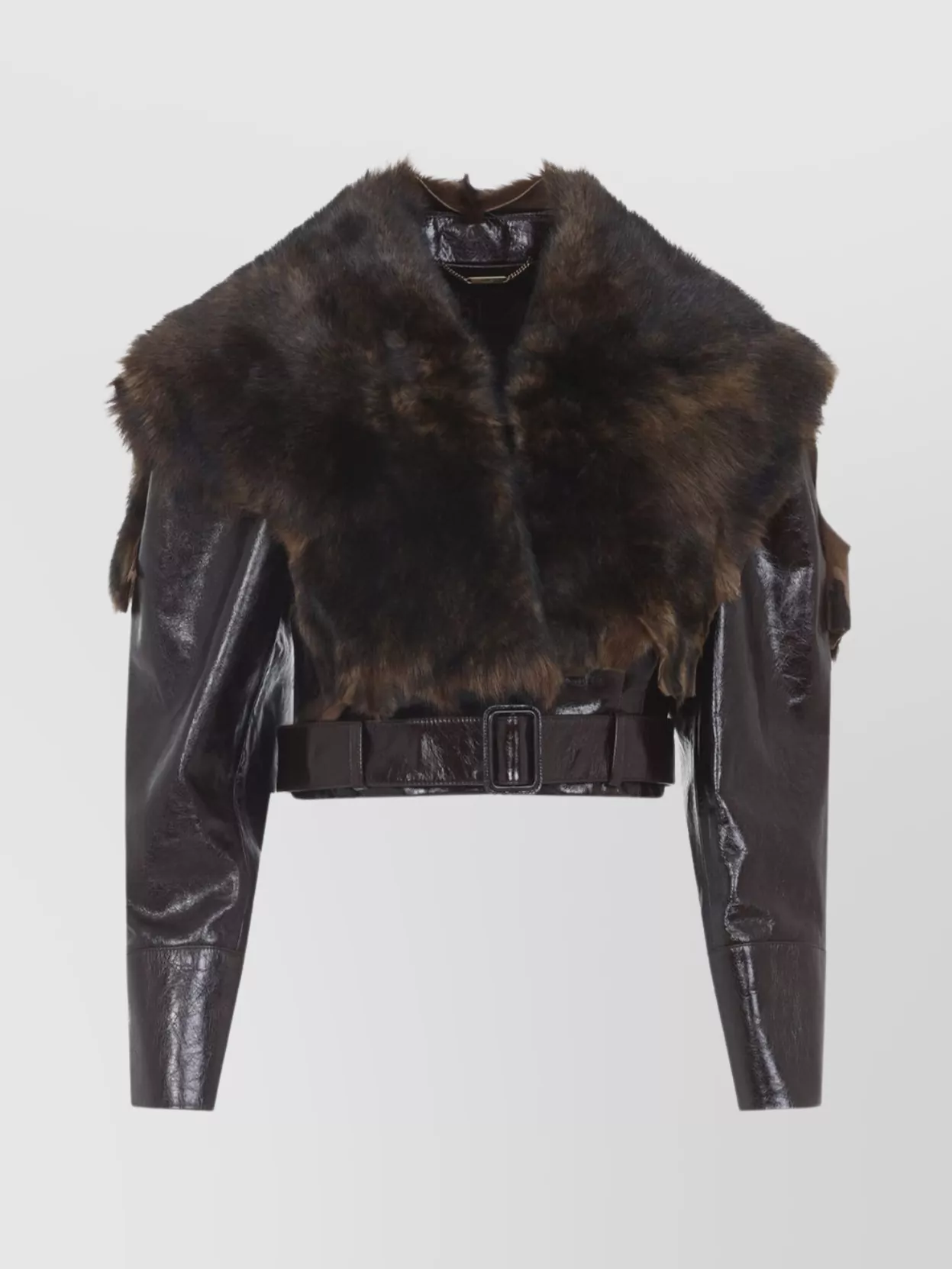 Chloé Cropped Leather Jacket With Removable Fur Collar In Brown