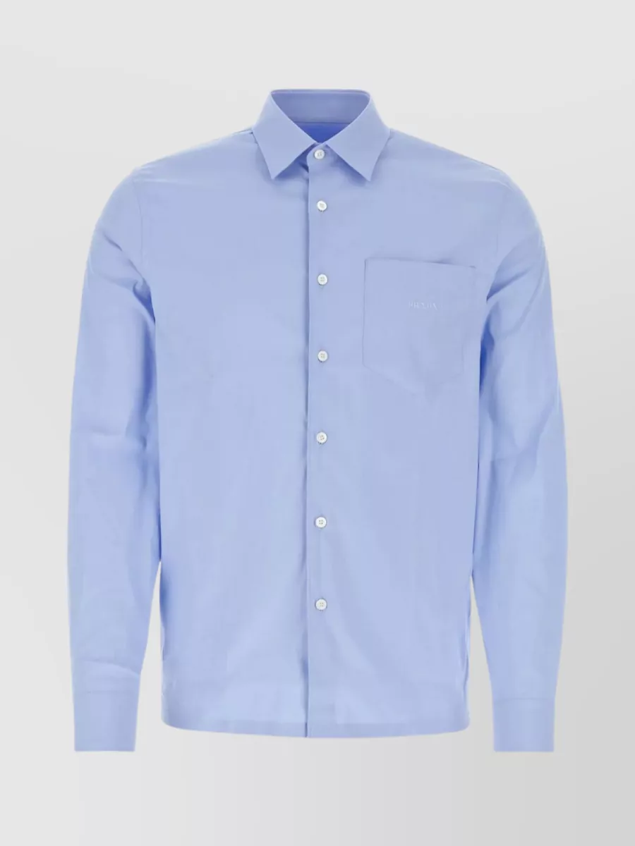 Shop Prada Versatile Stretch Poplin Shirt In Blue