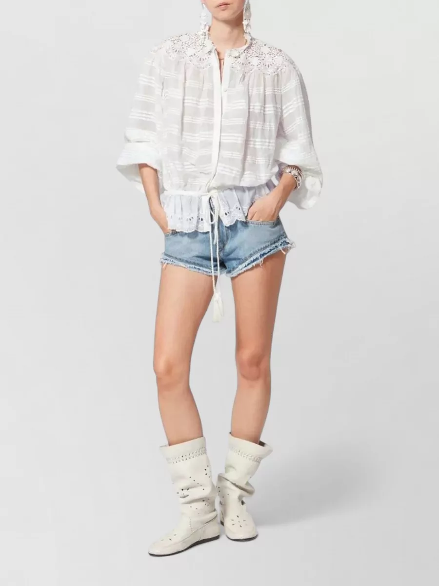 Isabel Marant Etoile Polly Blouse Ruffle Lace Embroidered Bib
