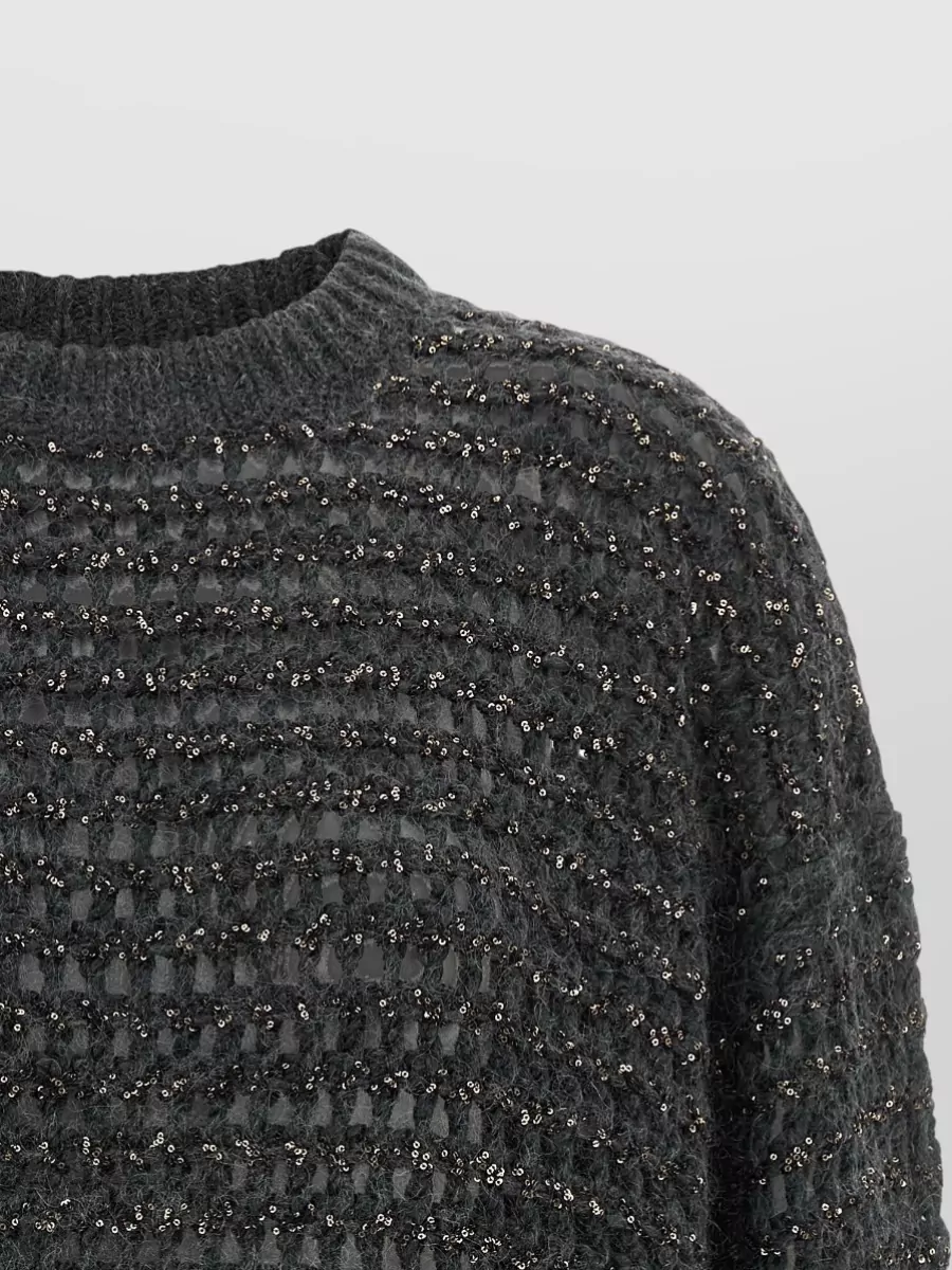 Brunello Cucinelli Wool Cashmere Open Mesh Striped Sweatshirt