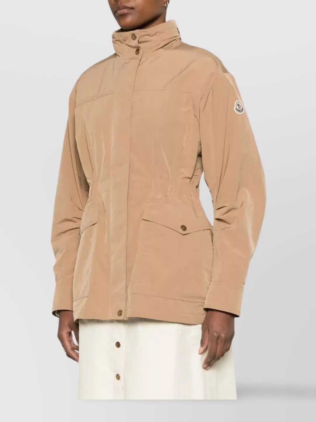 Moncler High Collar Long Sleeve Jacket With Pockets In Gold