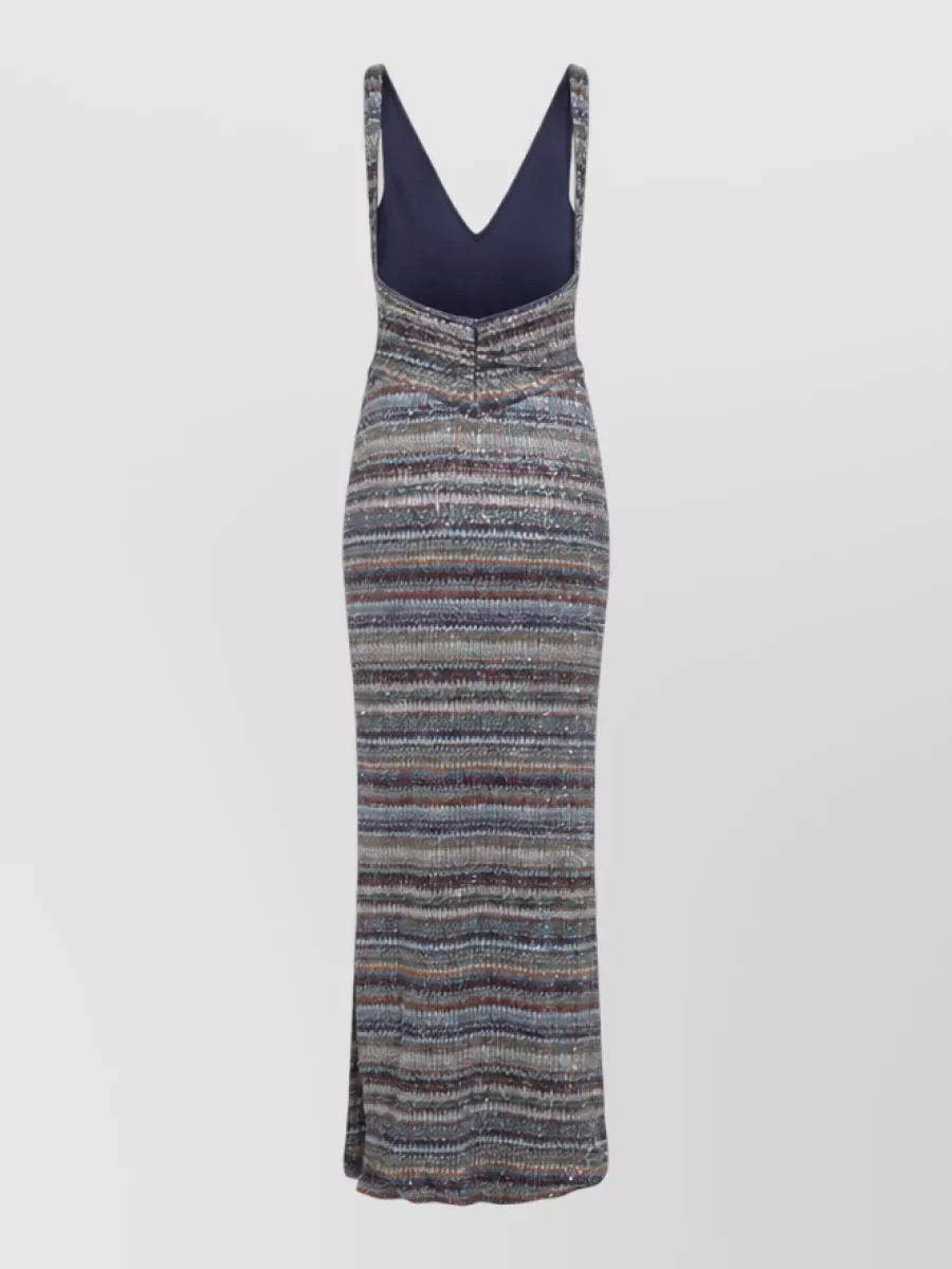 Missoni Metallic Zigzag Knit Sleeveless V-Neck Maxi Dress