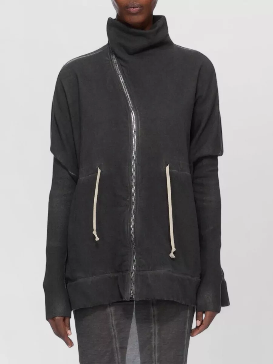 Rick Owens Drkshdw cotton funnel neck asymmetric zip jacket