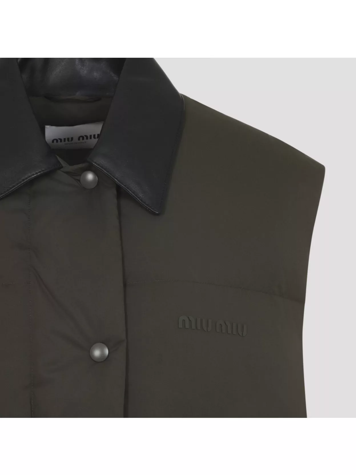 Miu Miu Sleeveless Padded Jacket With Smooth Collar In Green