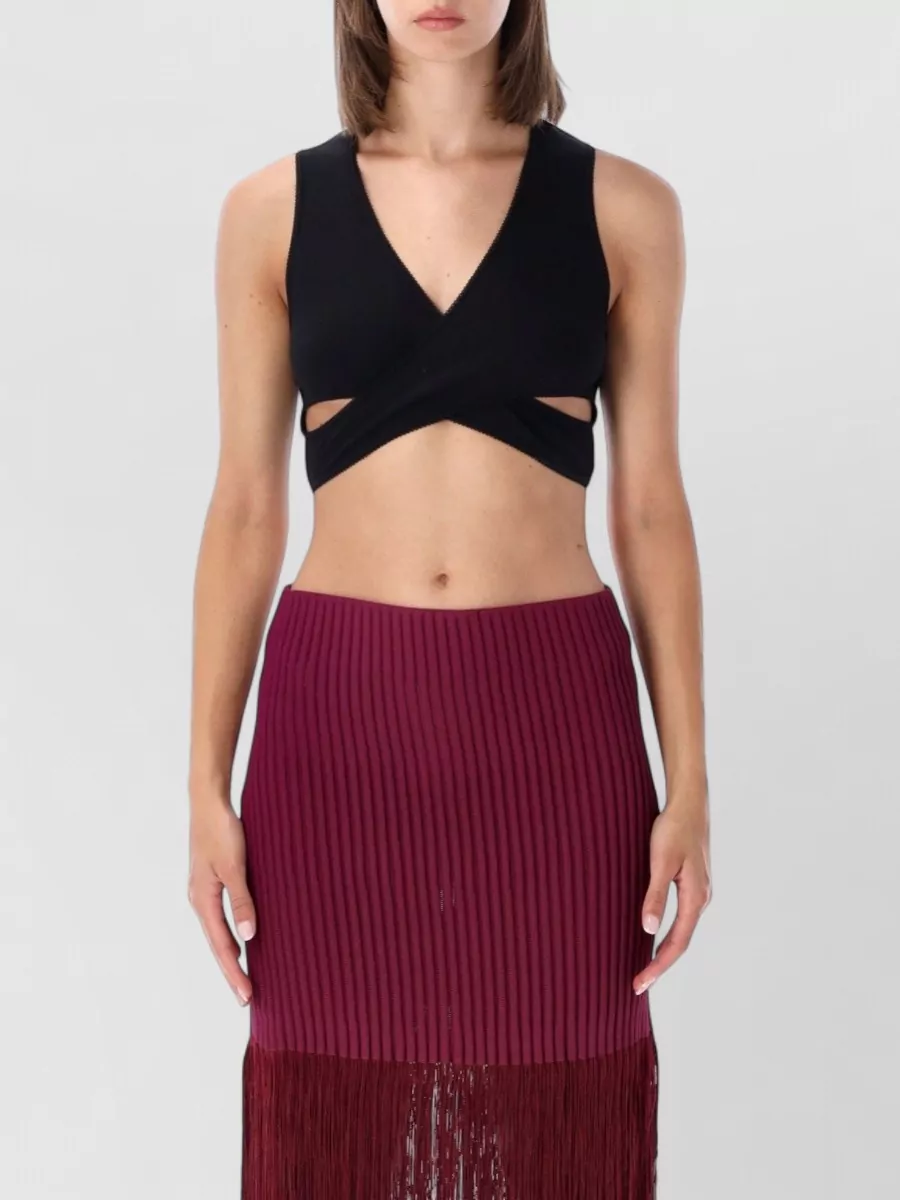 Alaïa ribbed wrap sleeveless v-neck bodysuit