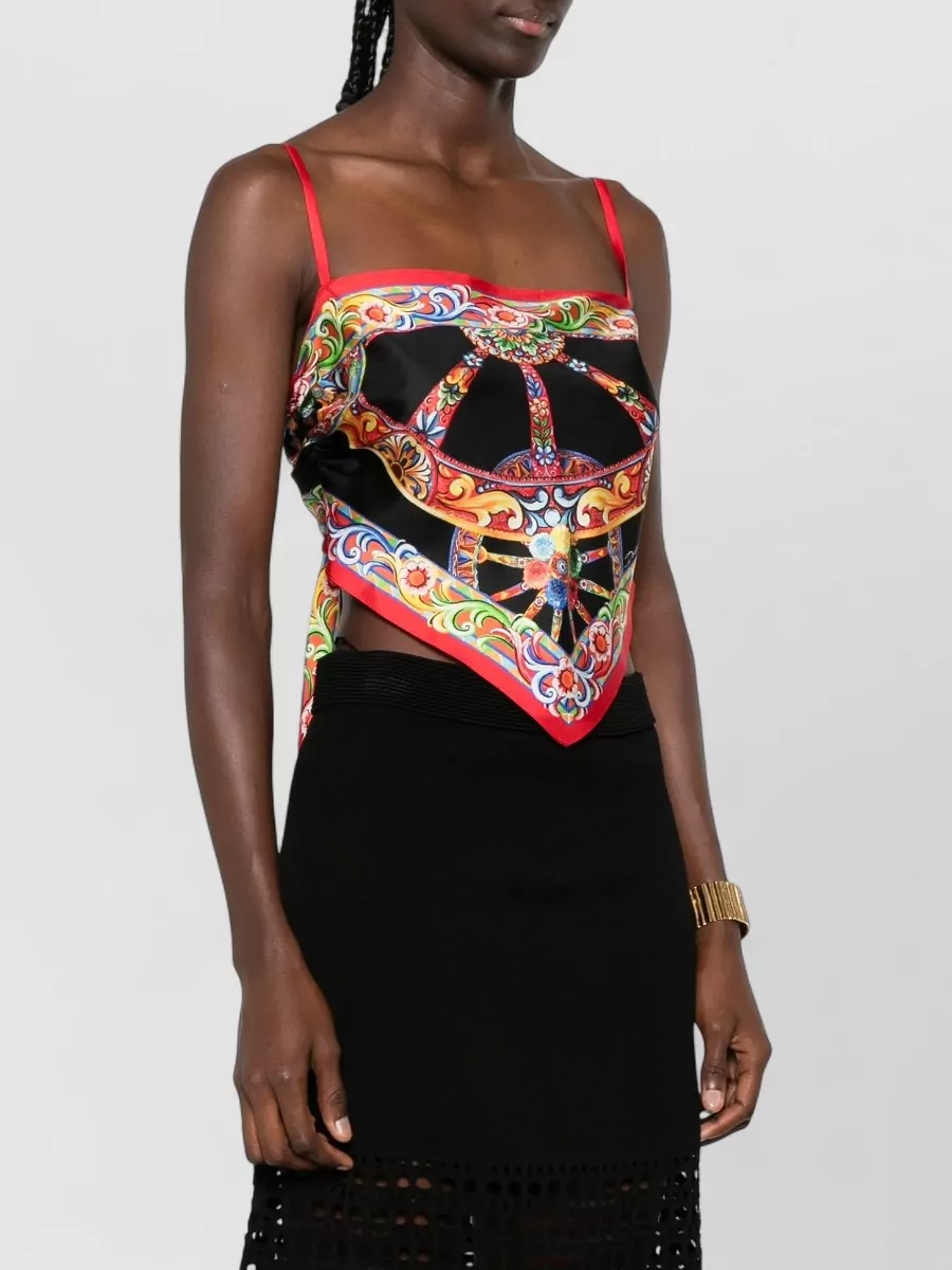 Dolce&Gabbana Silk Carretto-Print Knotted Camisole Top