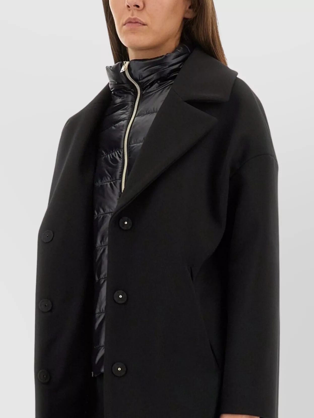 Herno Double-Breasted Wool Coat Technical Bib
