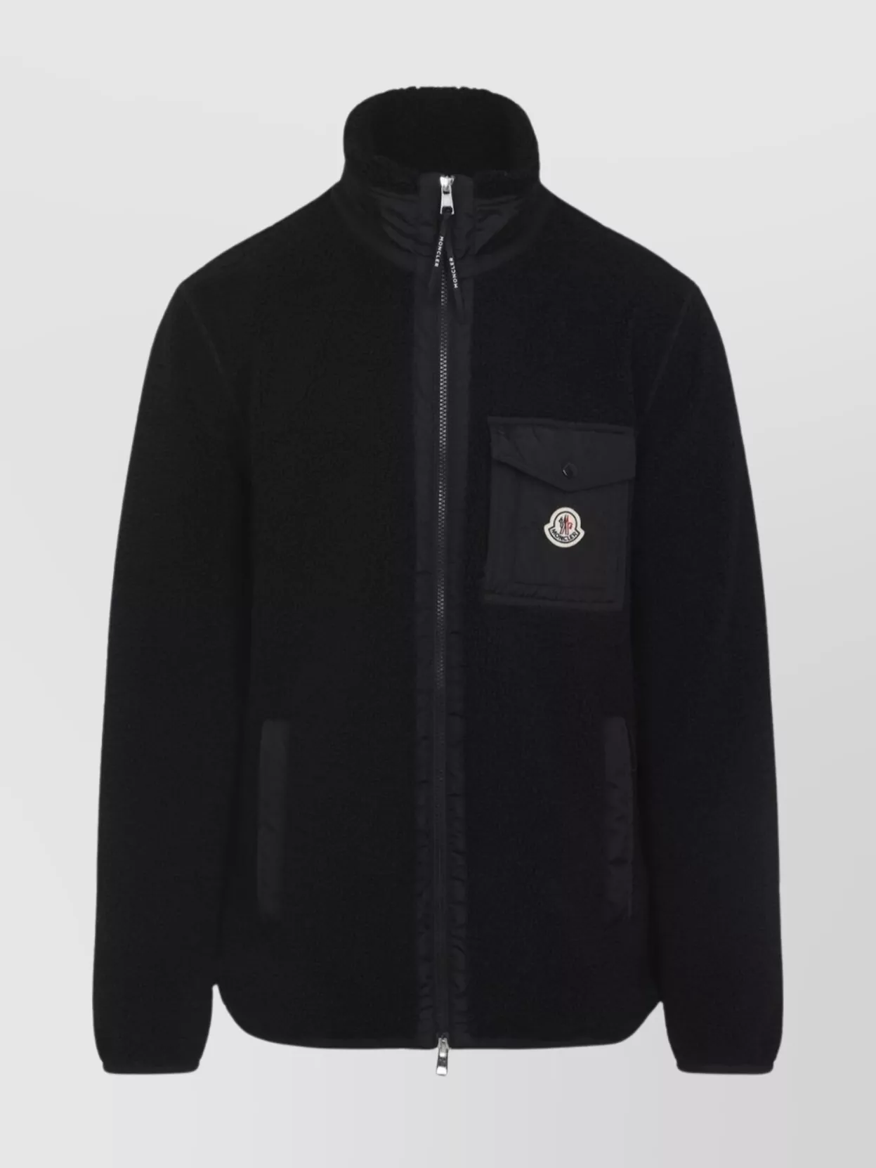 Moncler High Collar Fleece Cardigan Chest Pocket In Multi