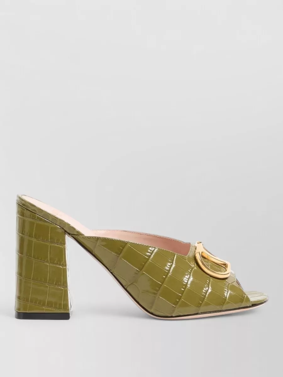 Valentino Garavani Leather Crocodile-Effect Mules