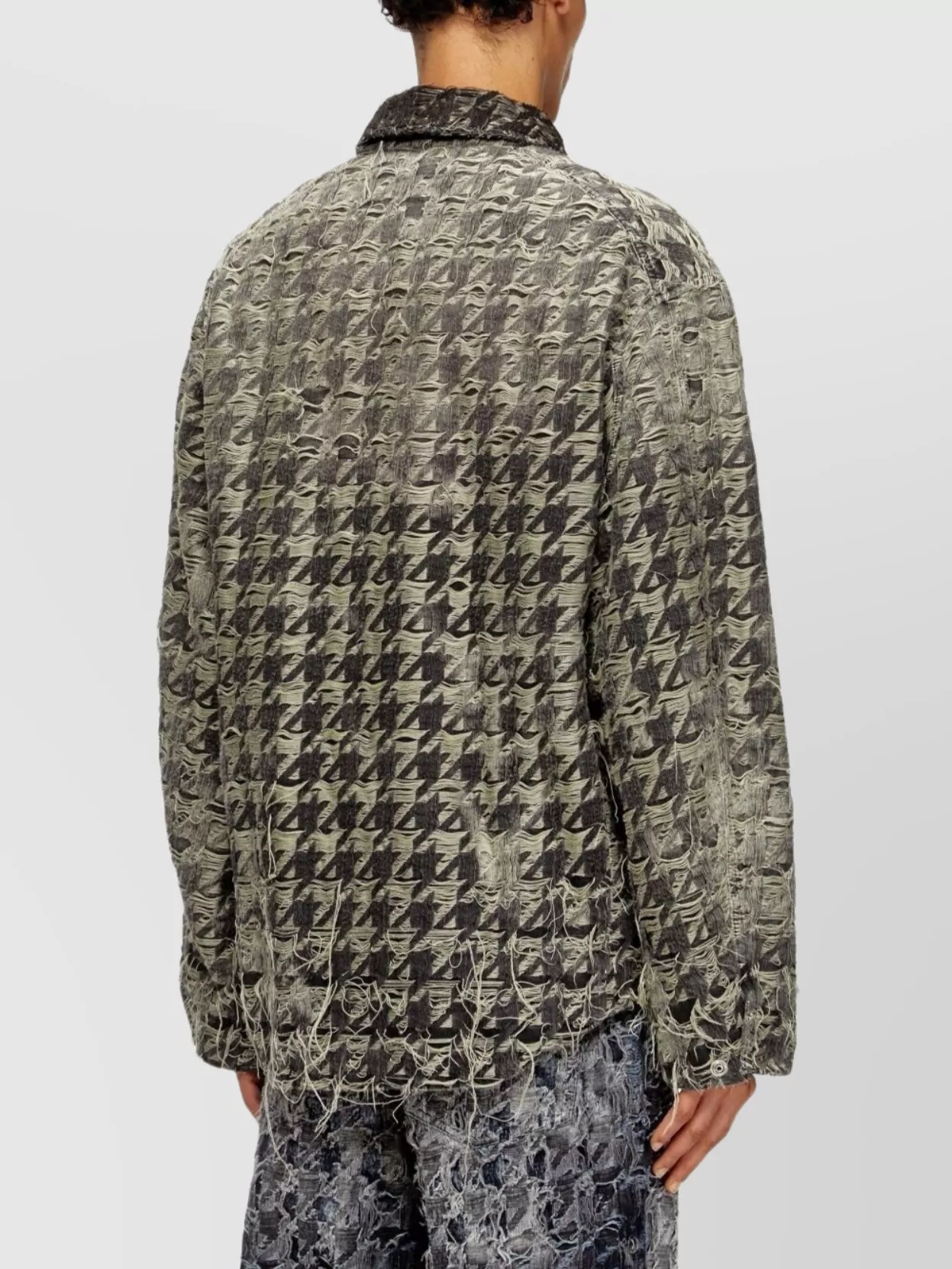 Diesel Houndstooth Blazer With Frayed Edges And Pocket In Black