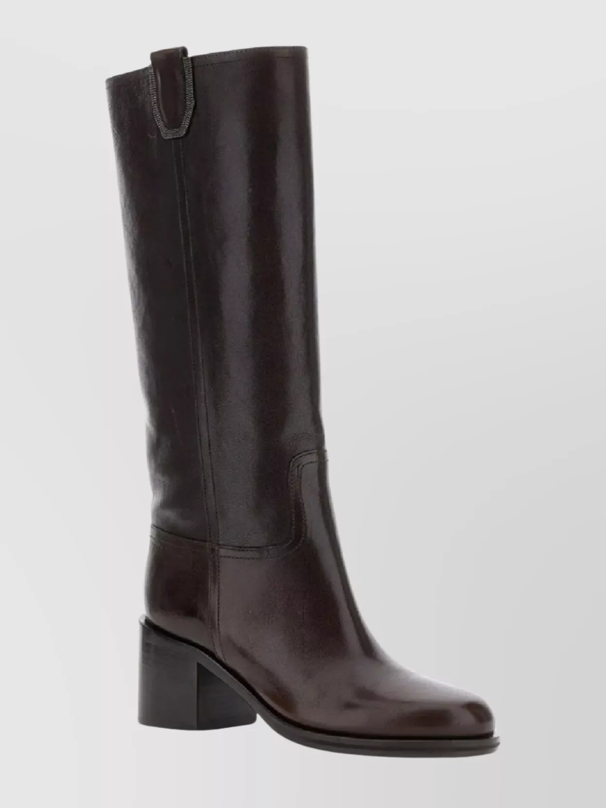 Brunello Cucinelli Knee High Block Heel Boots With Pull Tabs In Black