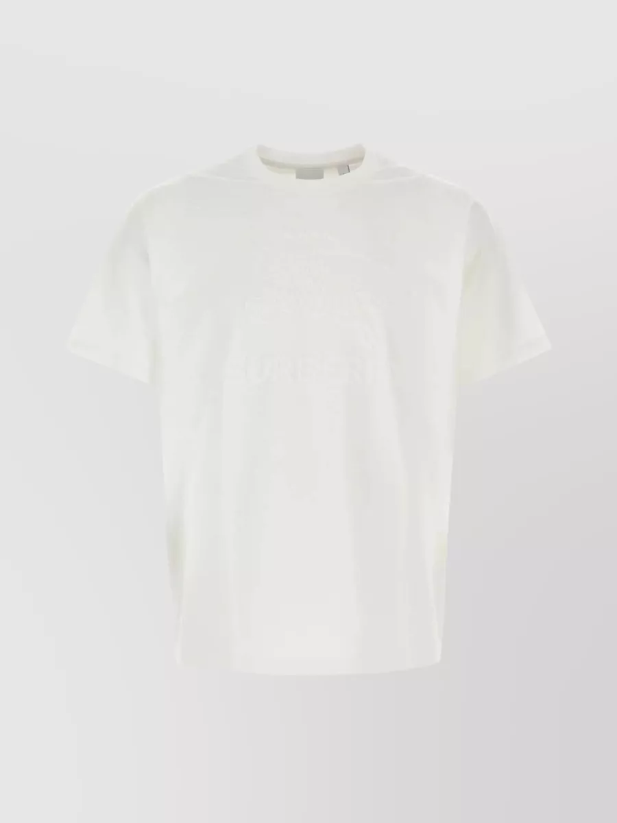 Shop Burberry Embroidered Cotton Crew-neck T-shirt In Cream