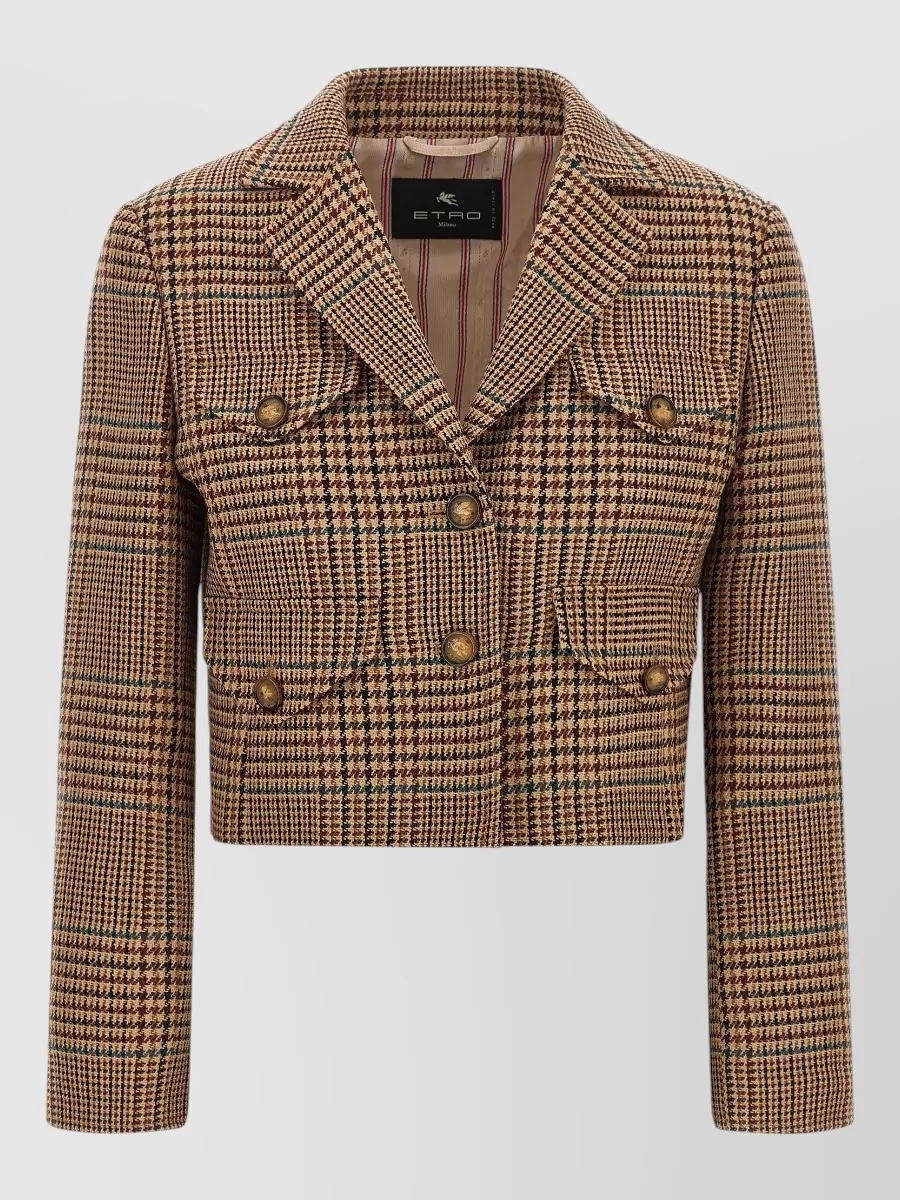 Etro wool prince of wales cropped single-breasted blazer
