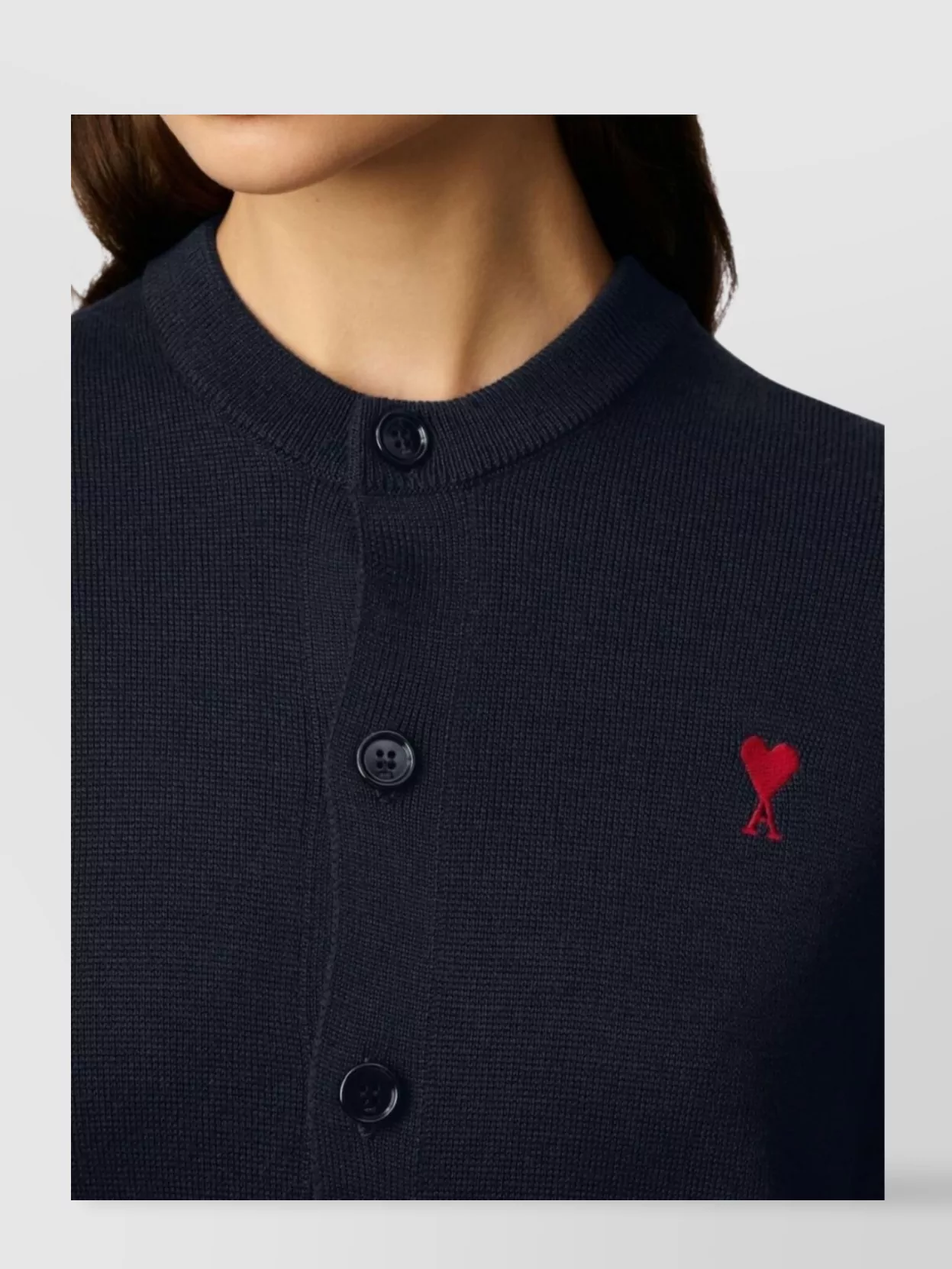 Ami Paris Wool Cardigan With Round Neck And Long Sleeves