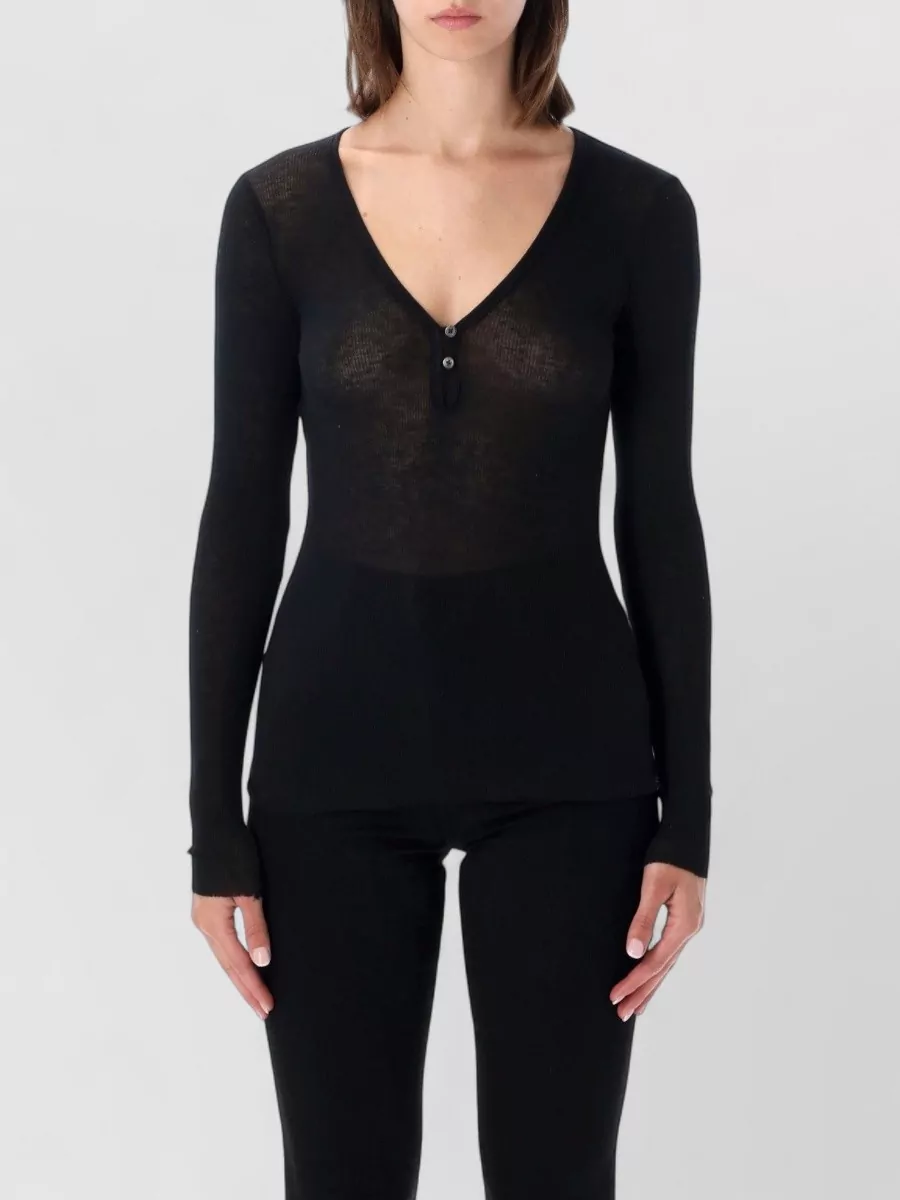 James Perse Cashmere cotton ribbed slim-fit v-neck henley top