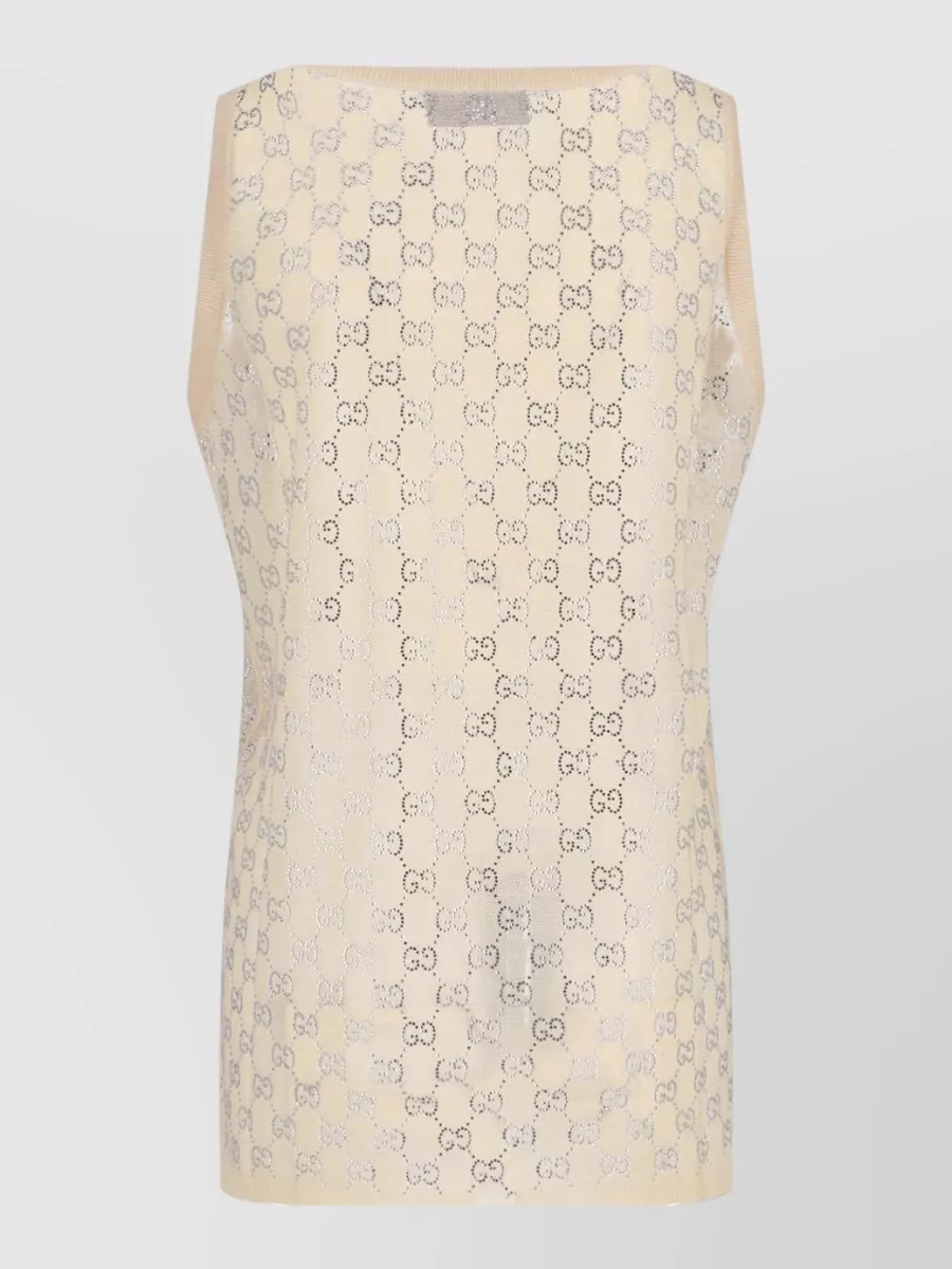 Gucci Silk Sleeveless Crewneck Logo-Print Top