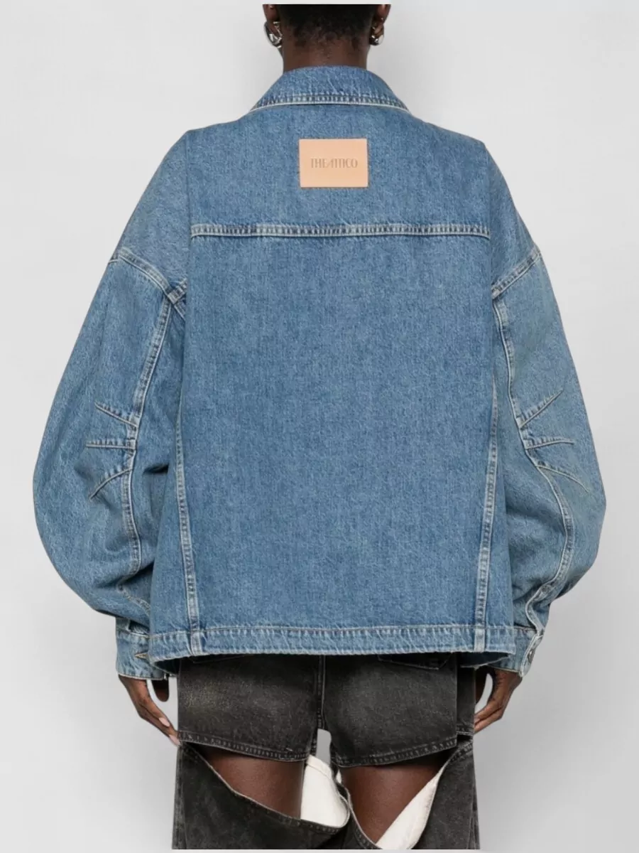 The Attico Denim Cotton Jacket Contrast Stitching Pockets Collar