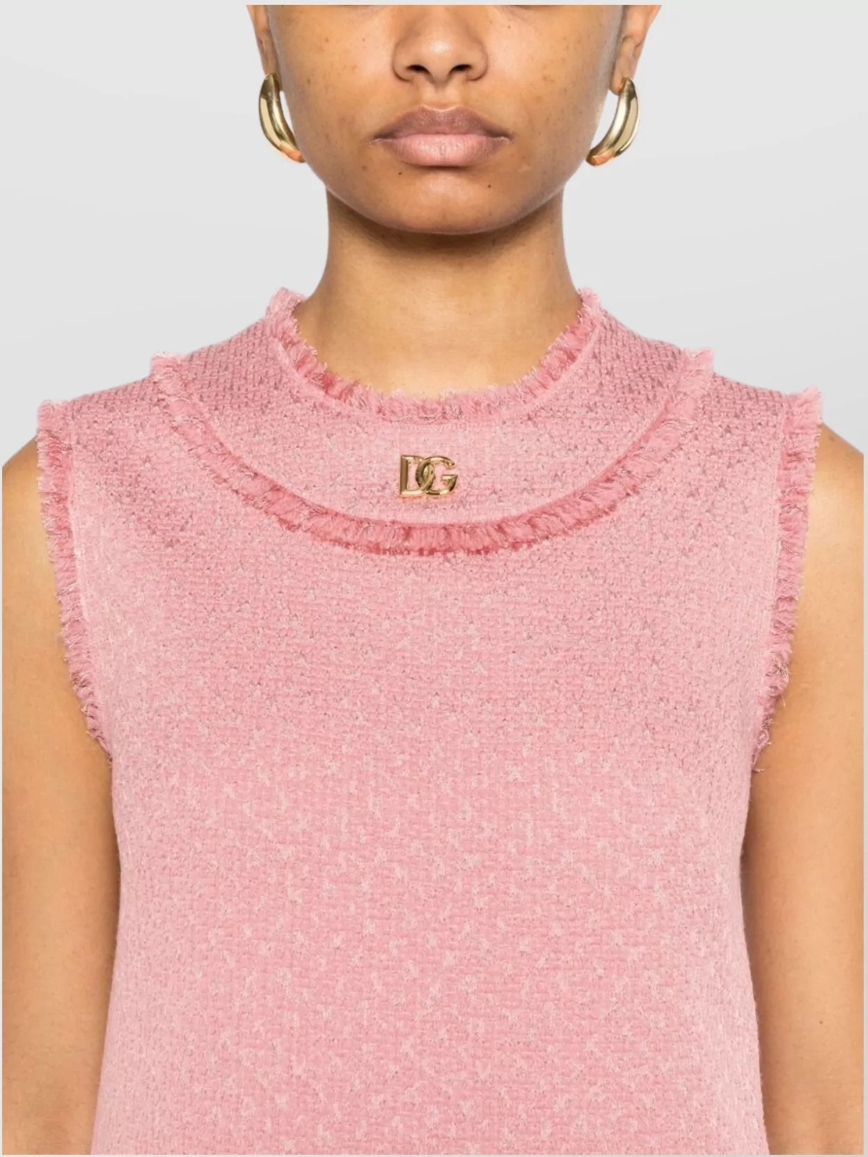 Dolce & Gabbana Textured Fabric Sleeveless Dress With Frayed Brim