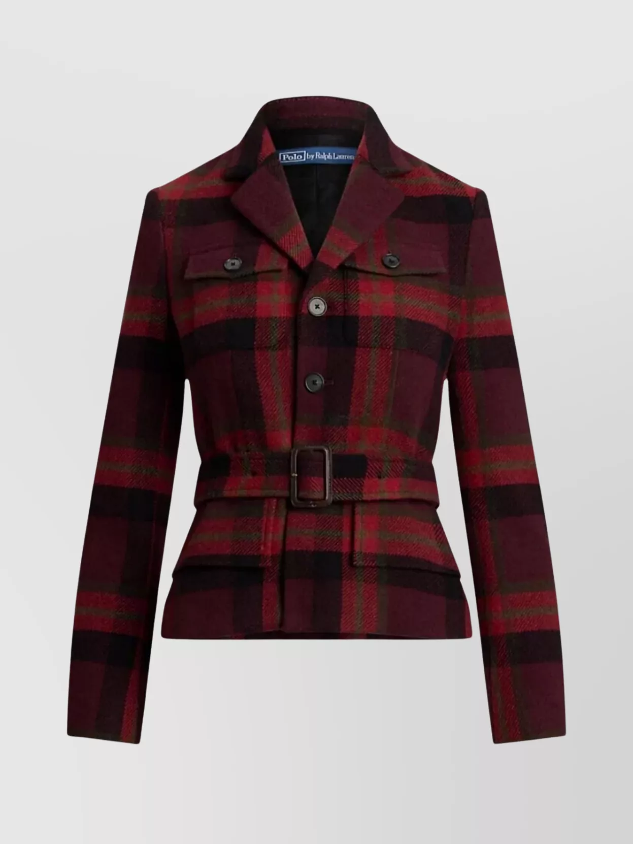Ralph Lauren Plaid Coat Featuring Belted Waist And Pockets In Red