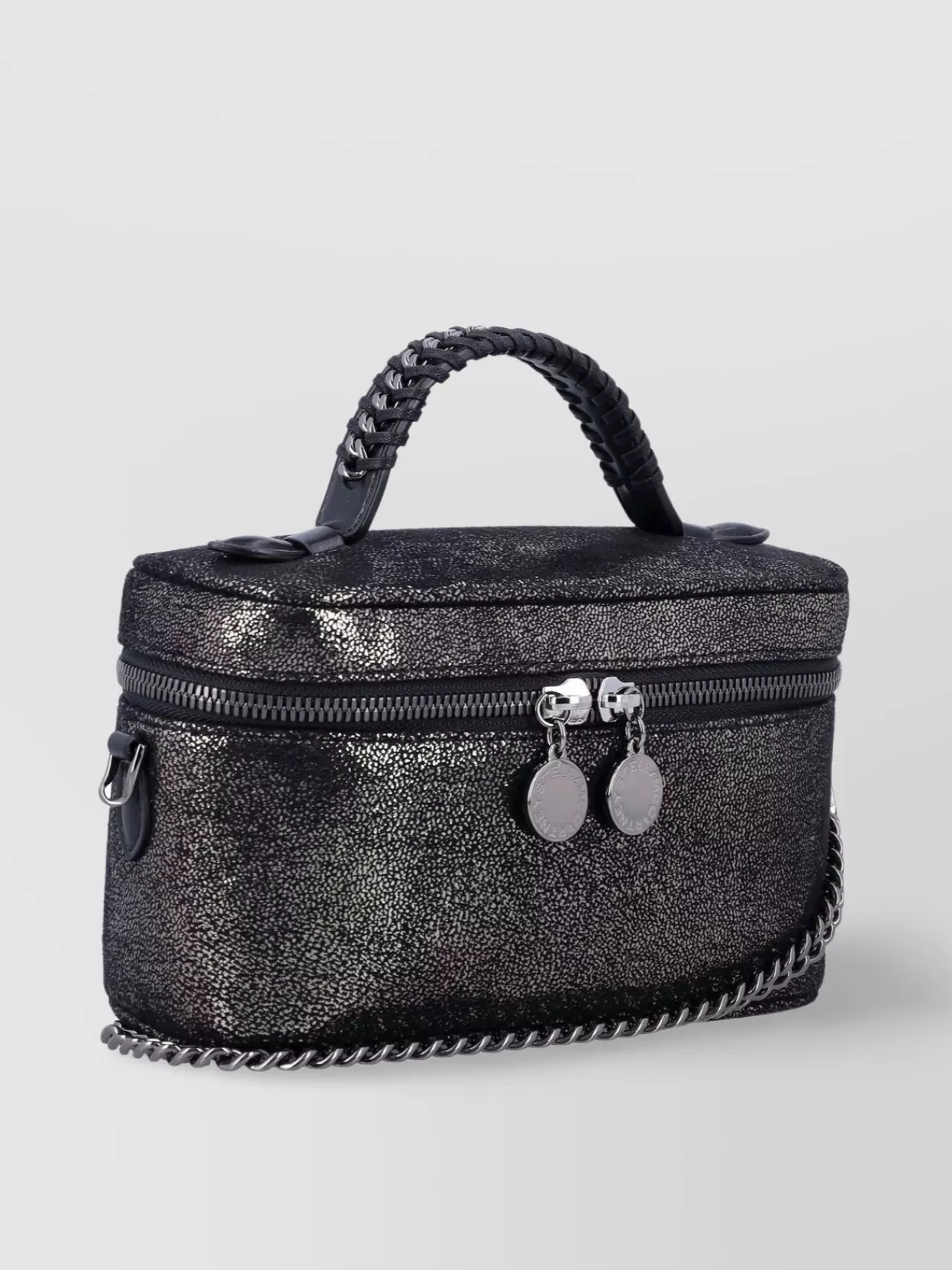 STELLA MCCARTNEY FALABELLA STRUCTURED METALLIC CASE WITH TOP HANDLE AND CHAIN STRAP