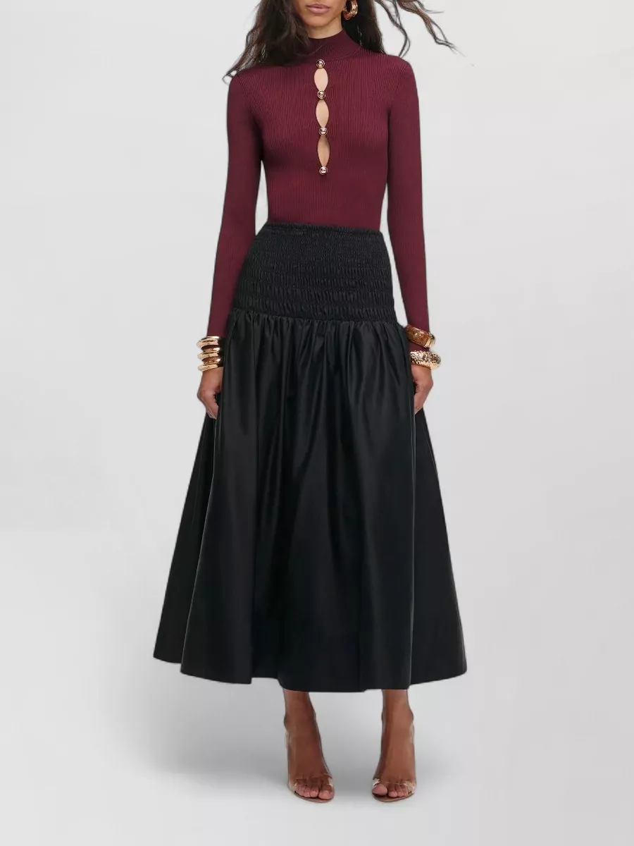 Self-Portrait ribbed slim-fit keyhole long-sleeve top