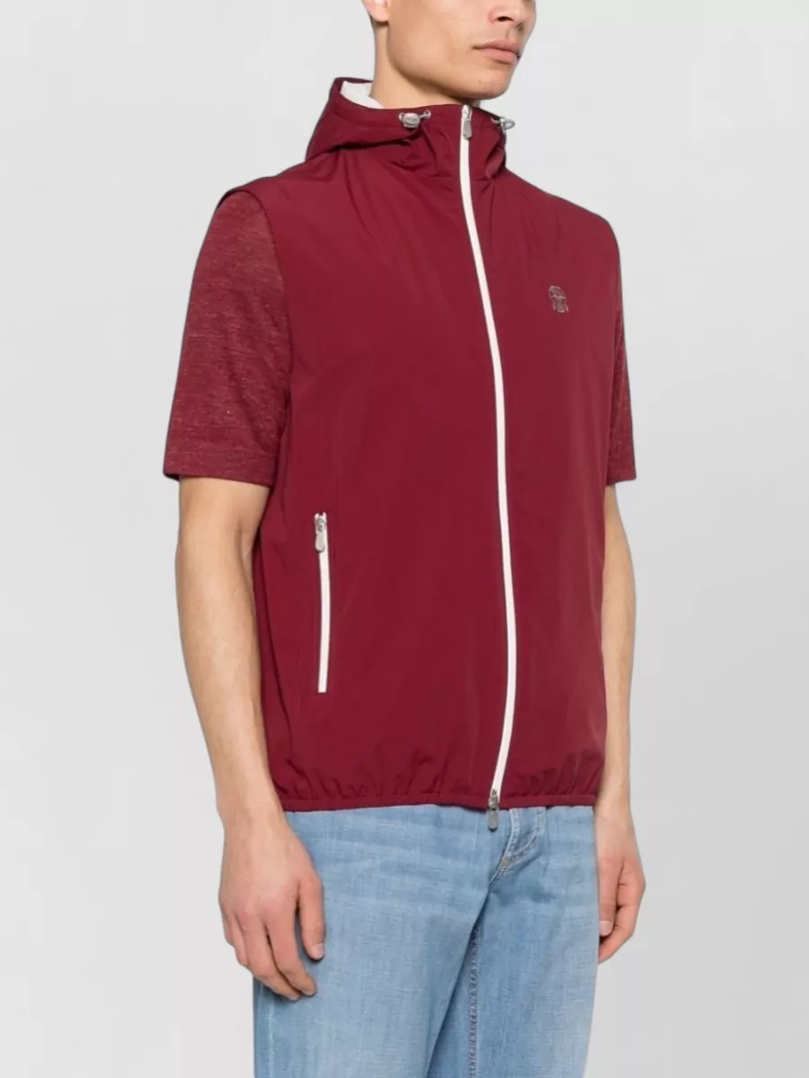 Brunello Cucinelli Hooded Water Resistant Sleeveless Vest Zip Pockets